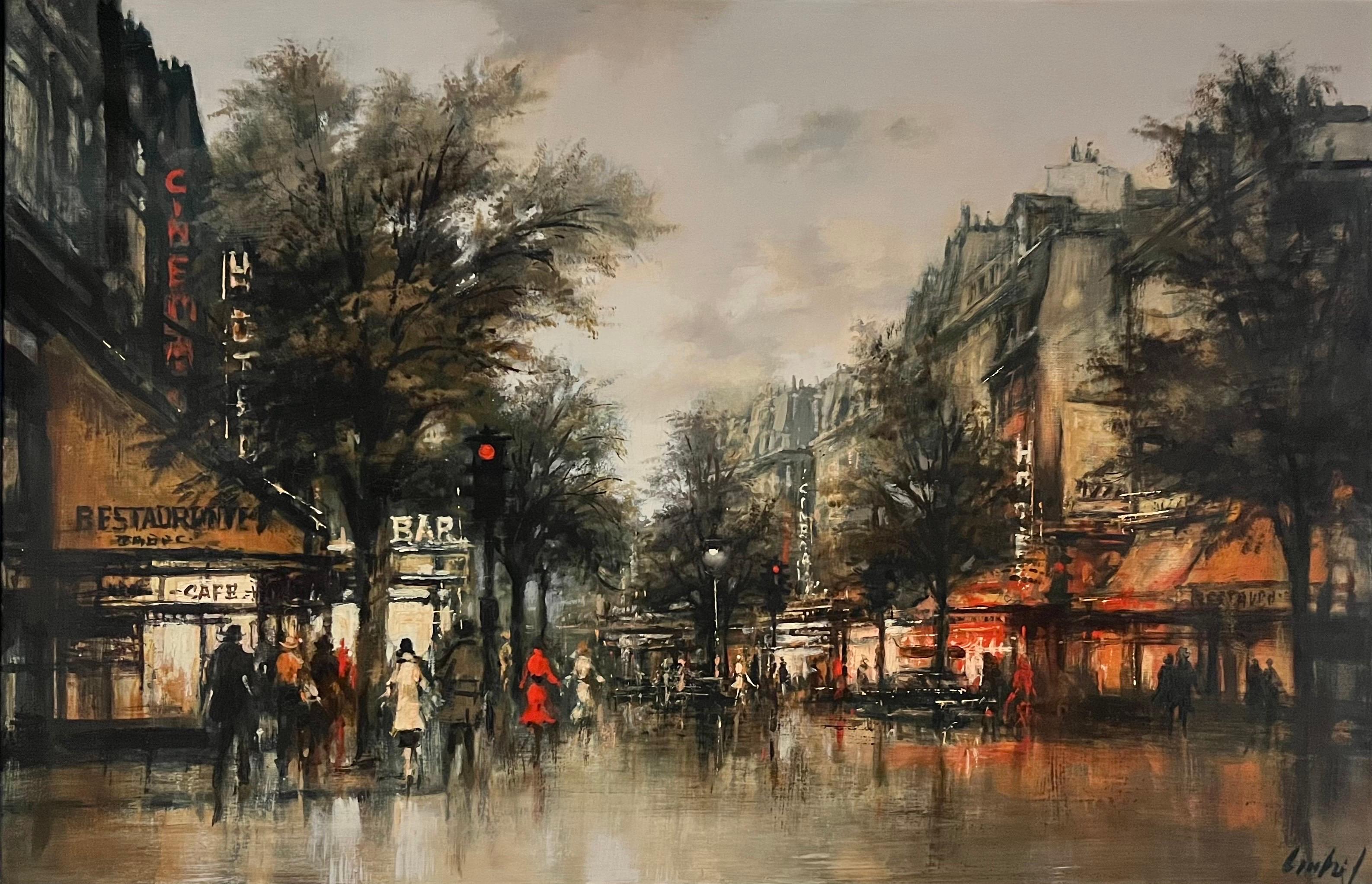 Boulevard Saint-Michel, Parigi di Sergio Cecchi - Olio su tela 85x130 cm