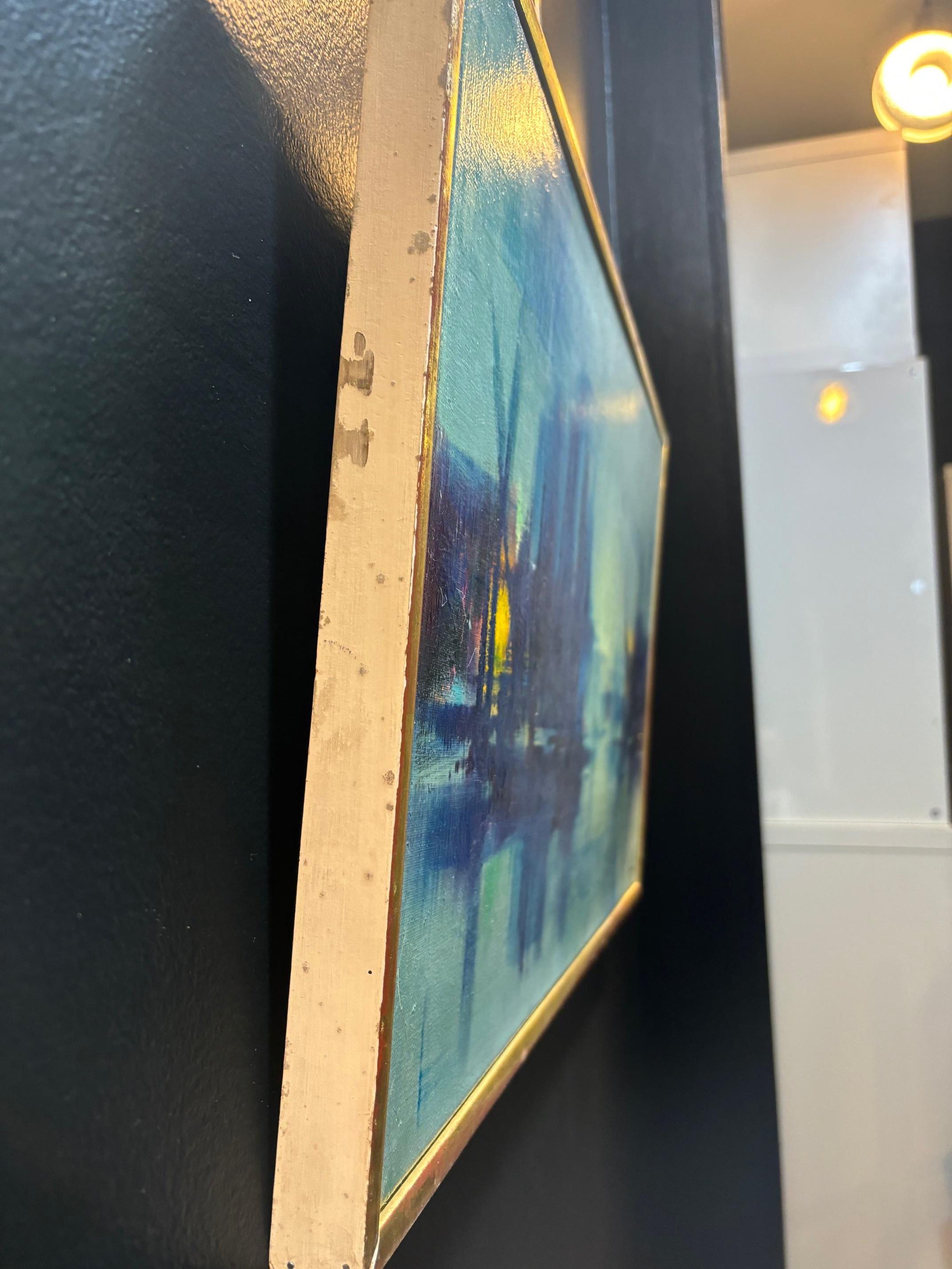Escena azul marino de Sergio Cecchi - Óleo sobre lienzo 38x61 cm en venta 6