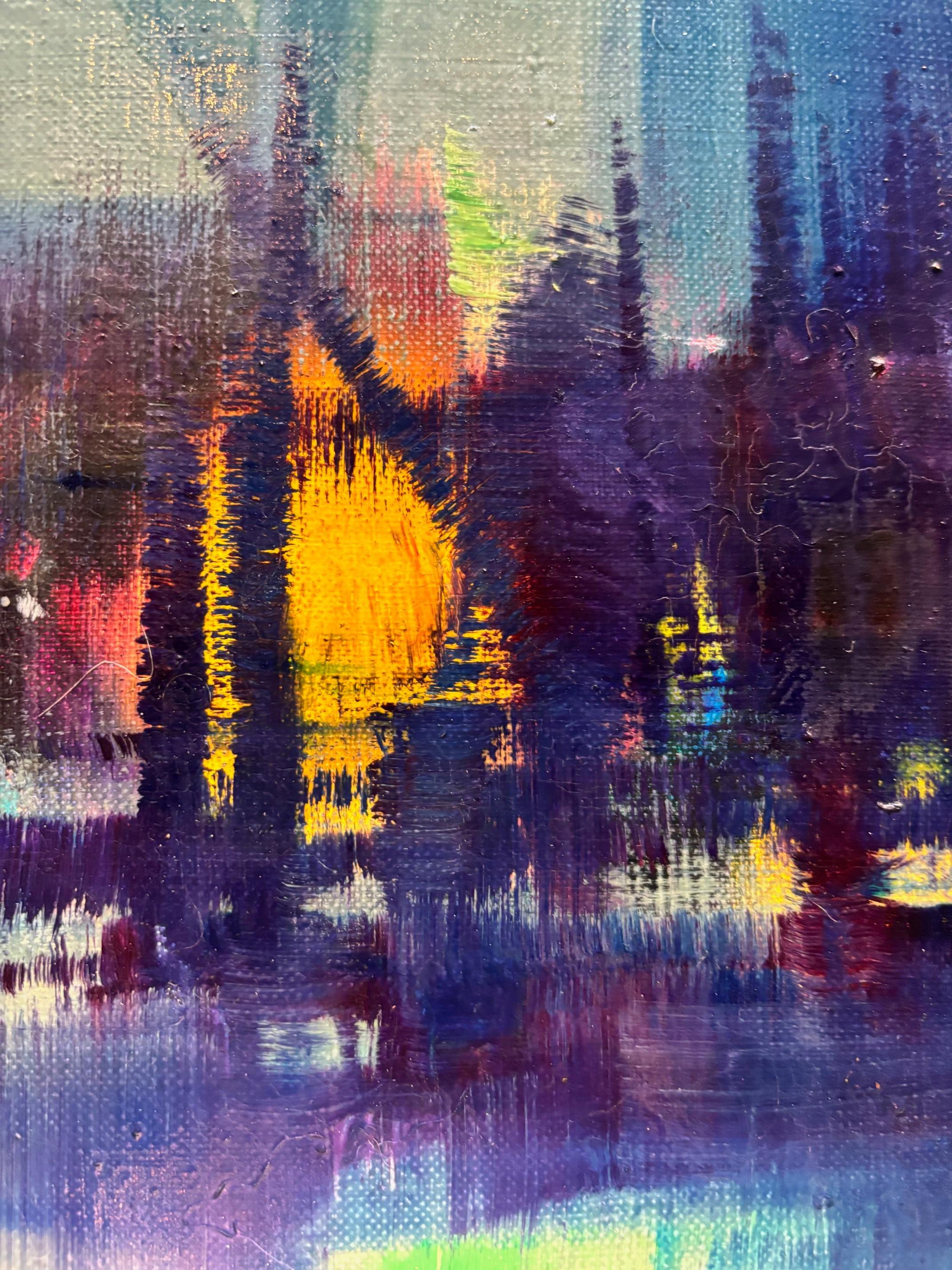 Escena azul marino de Sergio Cecchi - Óleo sobre lienzo 38x61 cm en venta 7