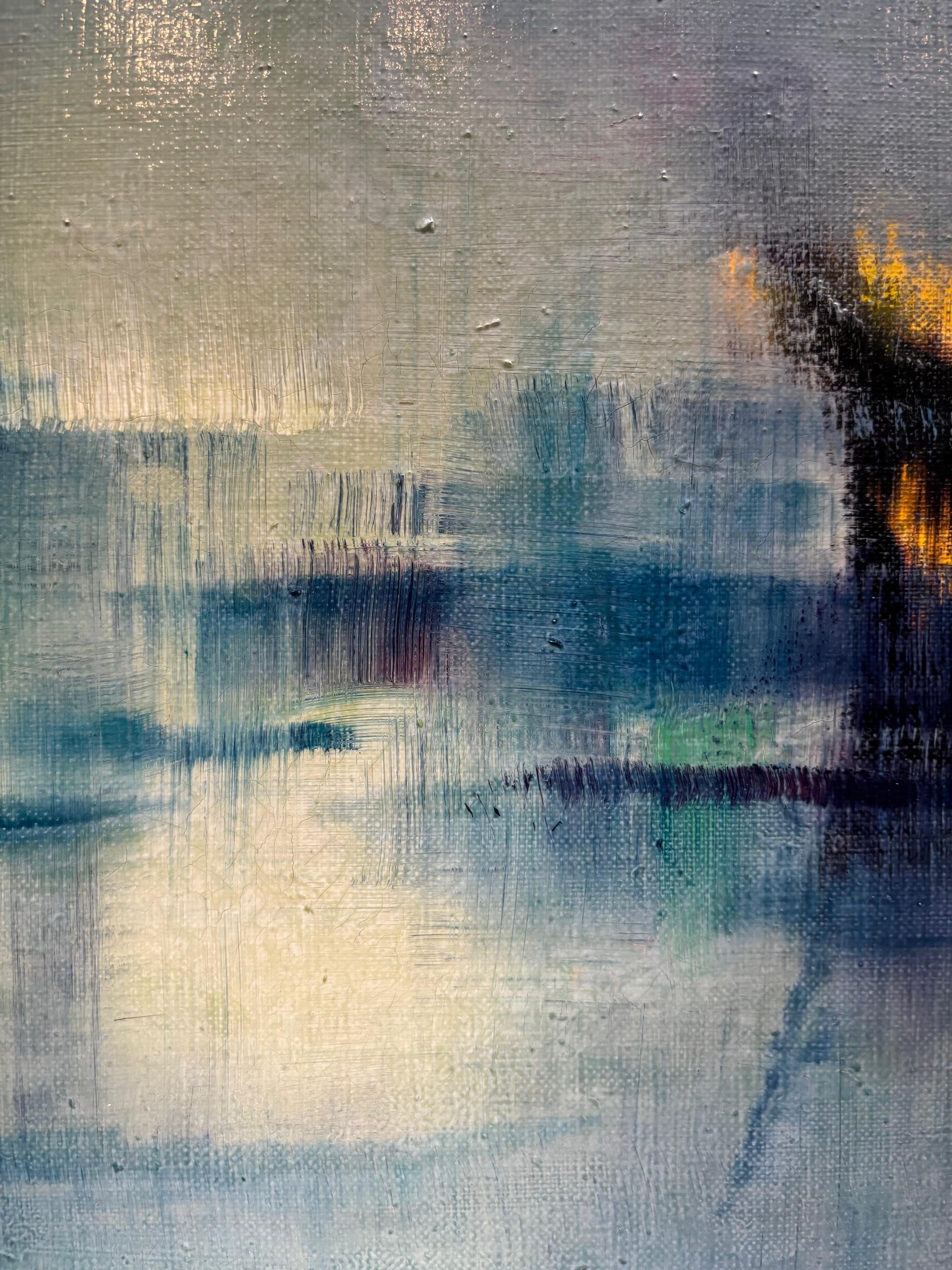 Escena azul marino de Sergio Cecchi - Óleo sobre lienzo 38x61 cm en venta 8