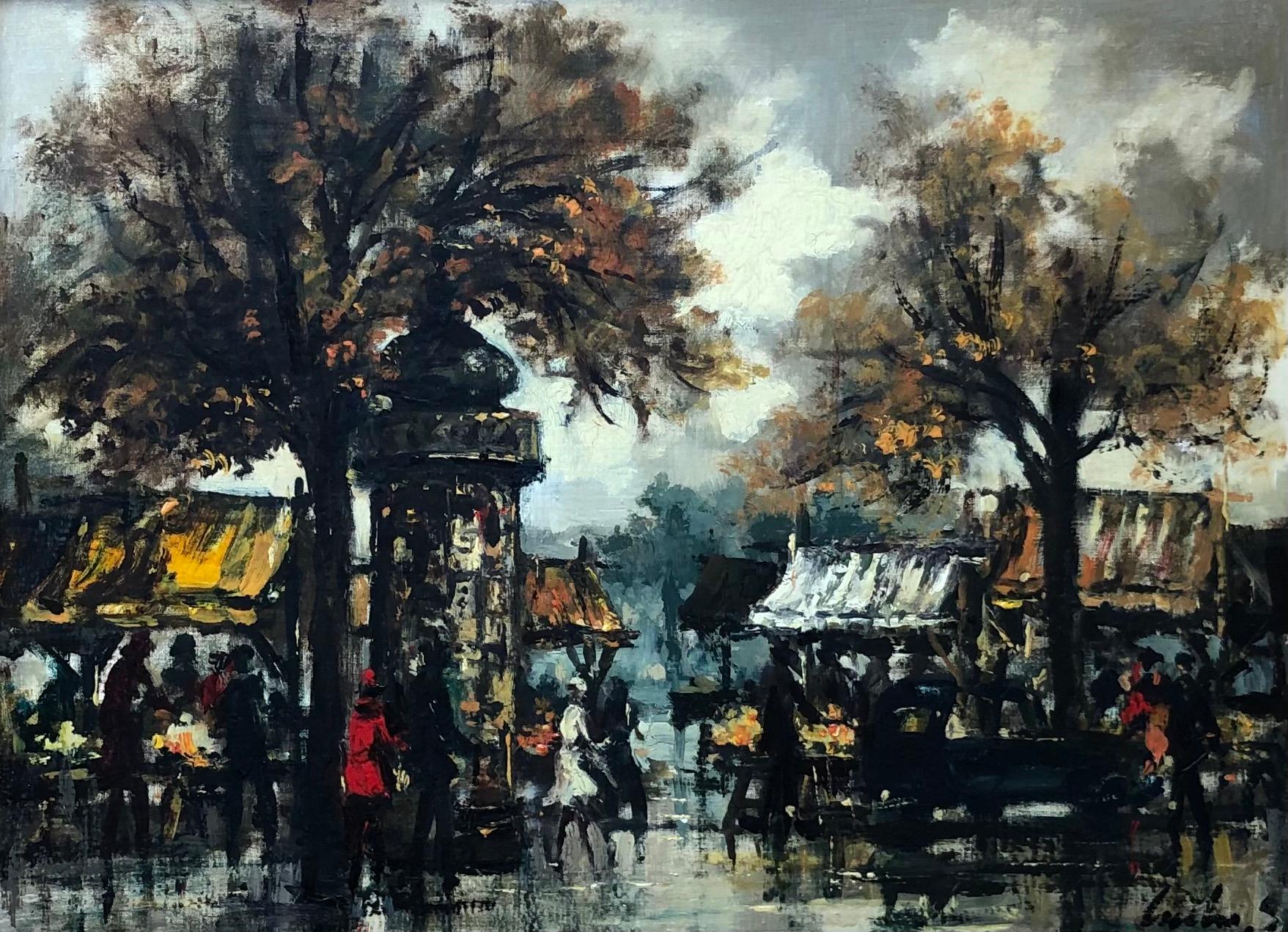 Sergio Cecchi Landscape Painting – Plainpalais-Markt, Genf