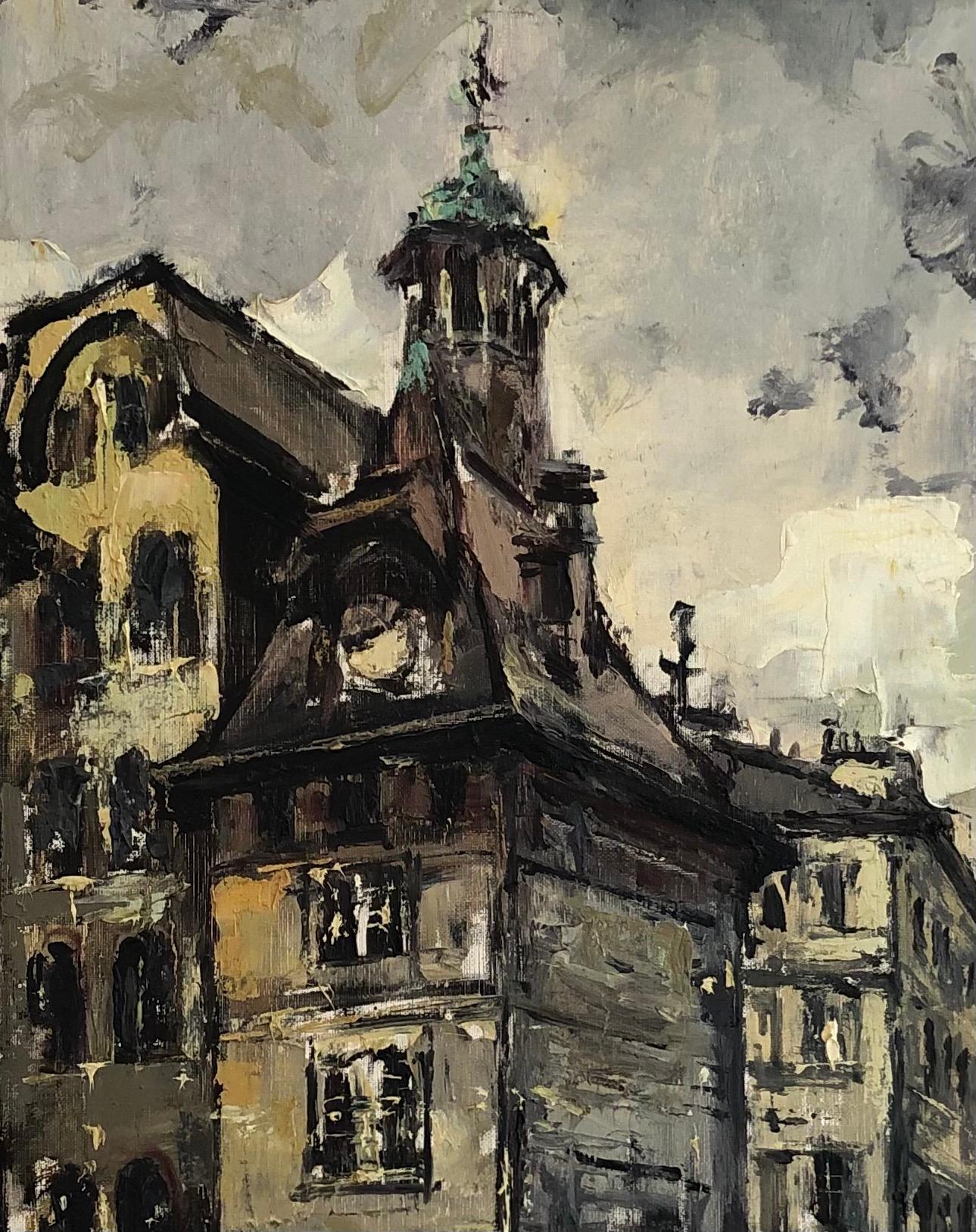 The lebendige Place de Molard, Geneva (Schwarz), Landscape Painting, von Sergio Cecchi