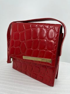 Sergio Cerruti Roma 1980s Red Faux Alligator Flap Novelty Shoulder Bag GHW