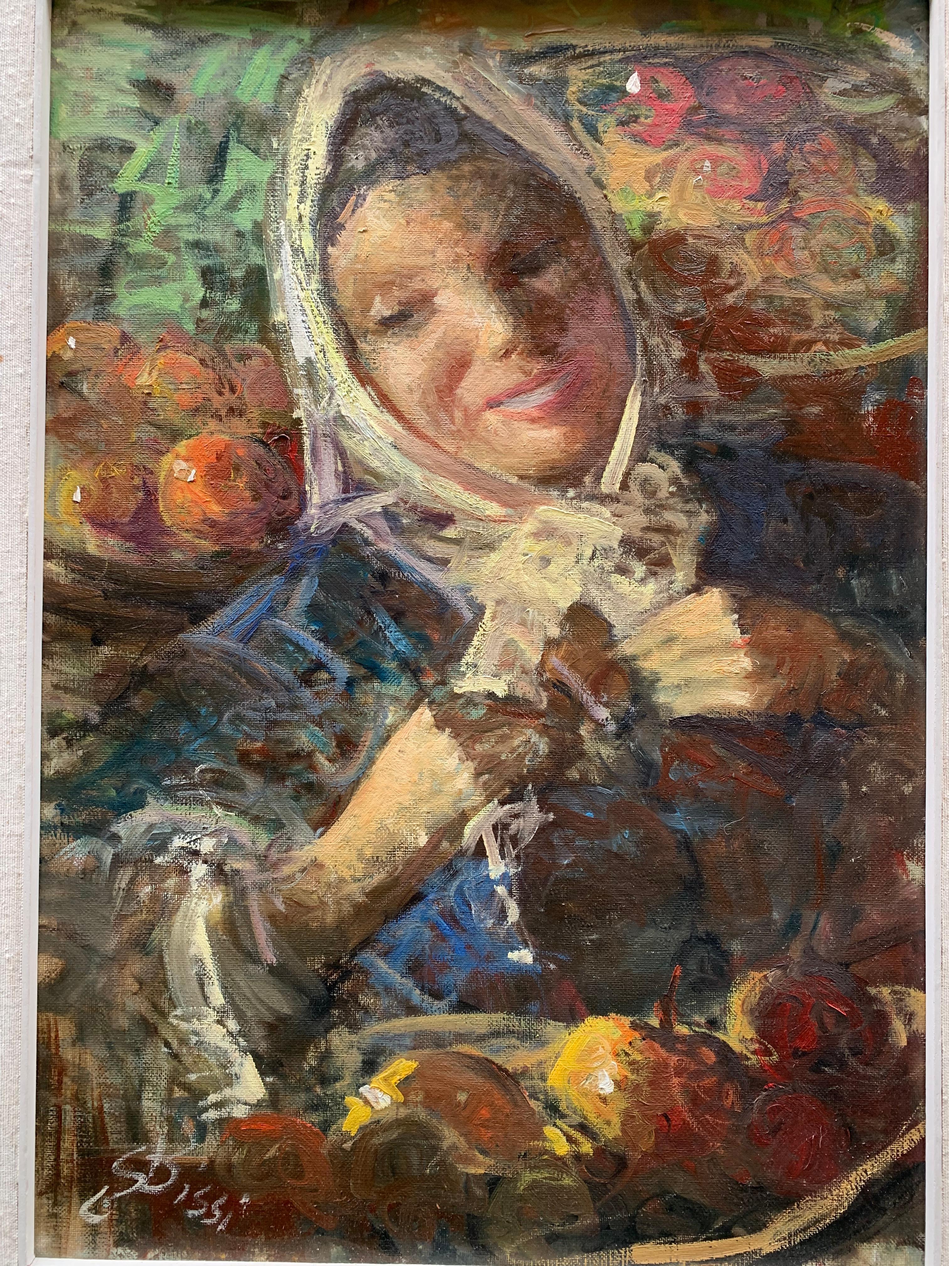 Mädchen mit Früchten. Markt. Jahr 1958. Signiert Sergio Cirno Bissi (1902 - 1987)  im Angebot 8