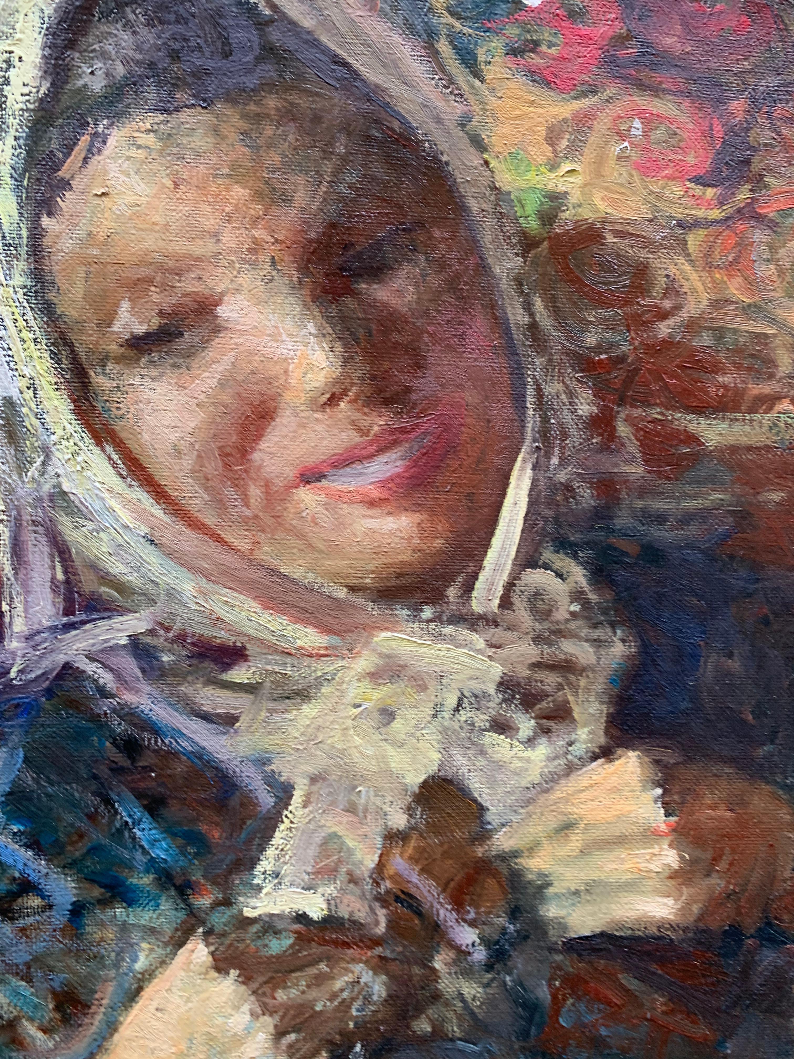 Mädchen mit Früchten. Markt. Jahr 1958. Signiert Sergio Cirno Bissi (1902 - 1987)  (Post-Impressionismus), Painting, von Sergio Cirni Bissi