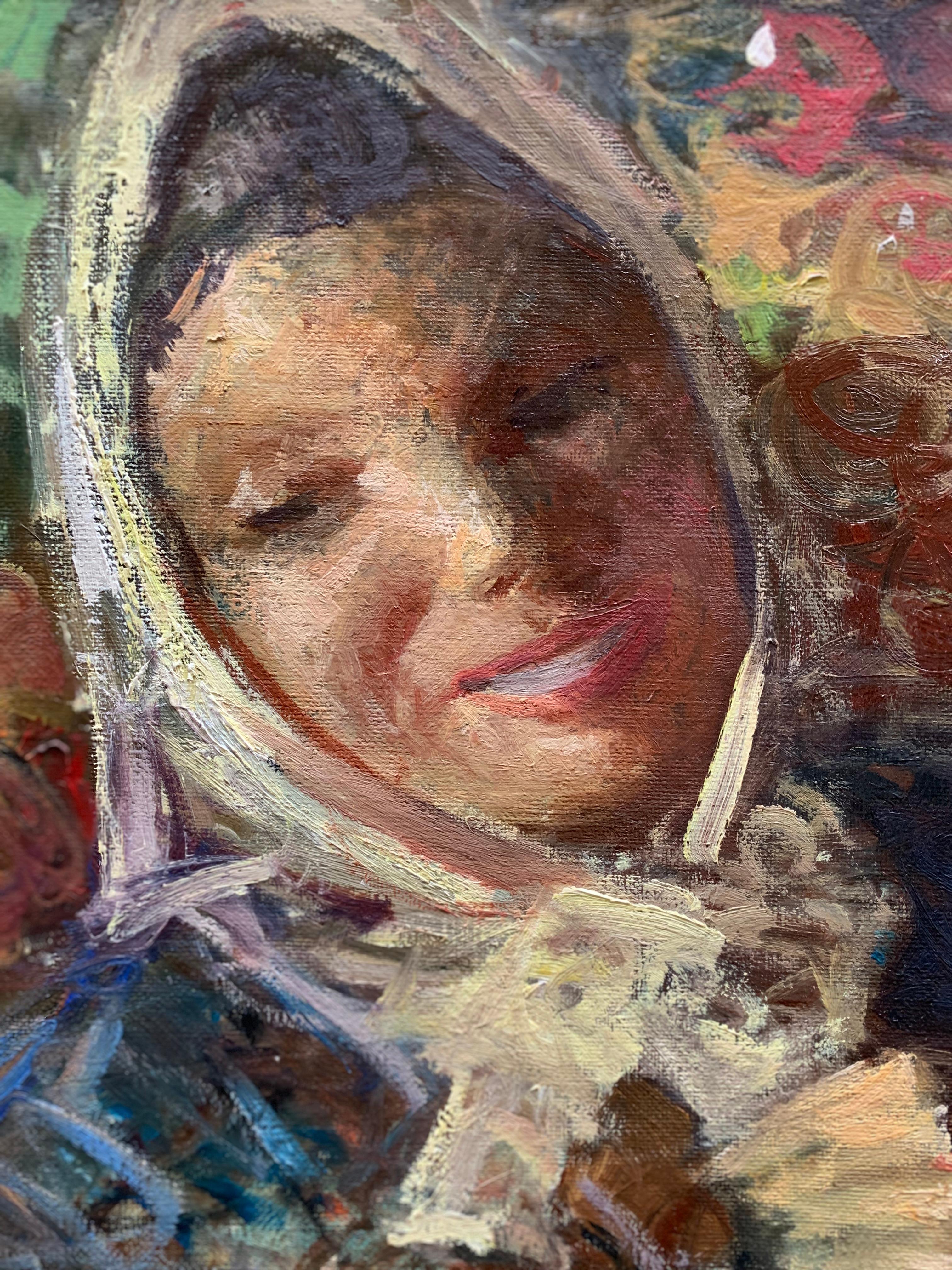 Girl with fruit Le marché. Année 1958. Signé Sergio Cirno Bissi (1902 - 1987)  en vente 2