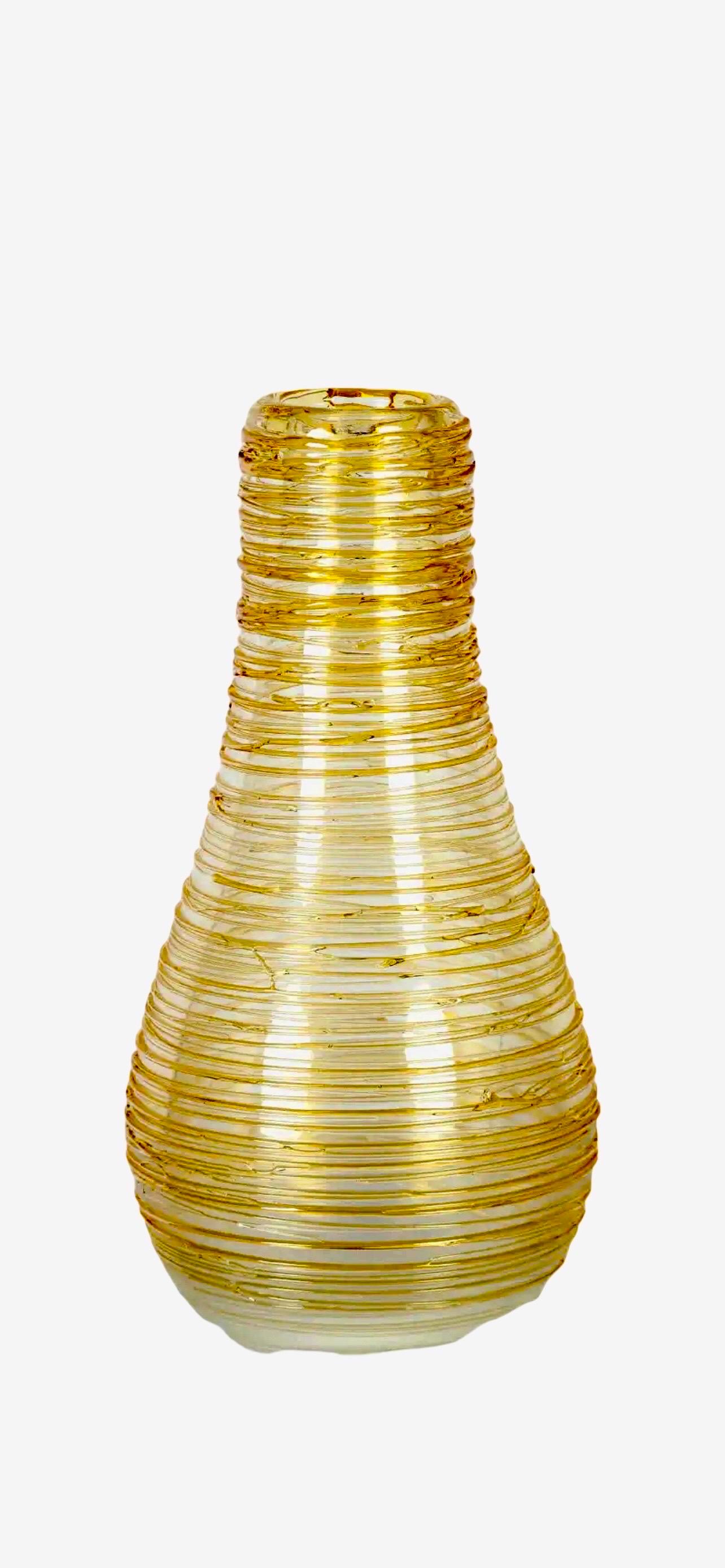 Large Murano Glass Abstract Blown Glass Sculpture Gold, Clear Constantini Vase For Sale 2