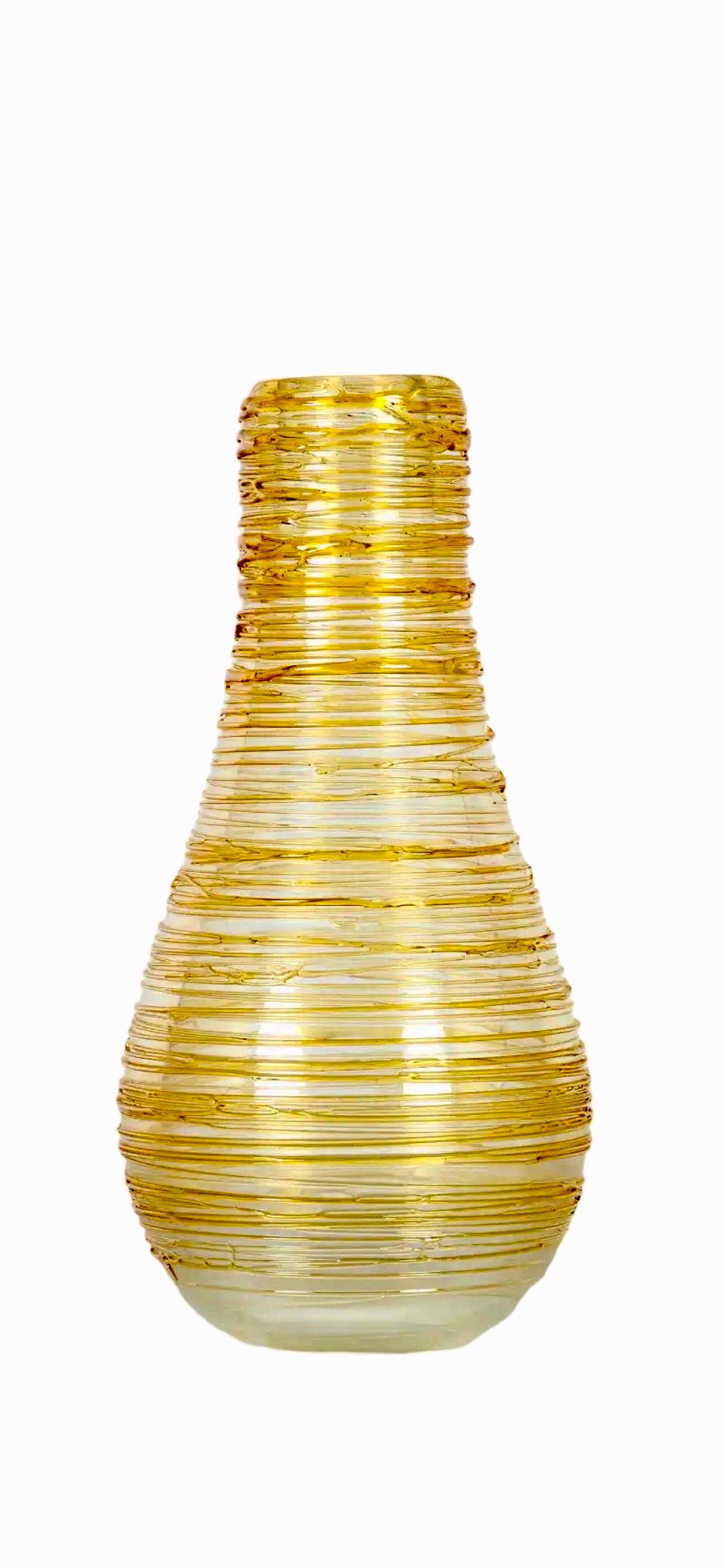 Large Murano Glass Abstract Blown Glass Sculpture Gold, Clear Constantini Vase For Sale 3