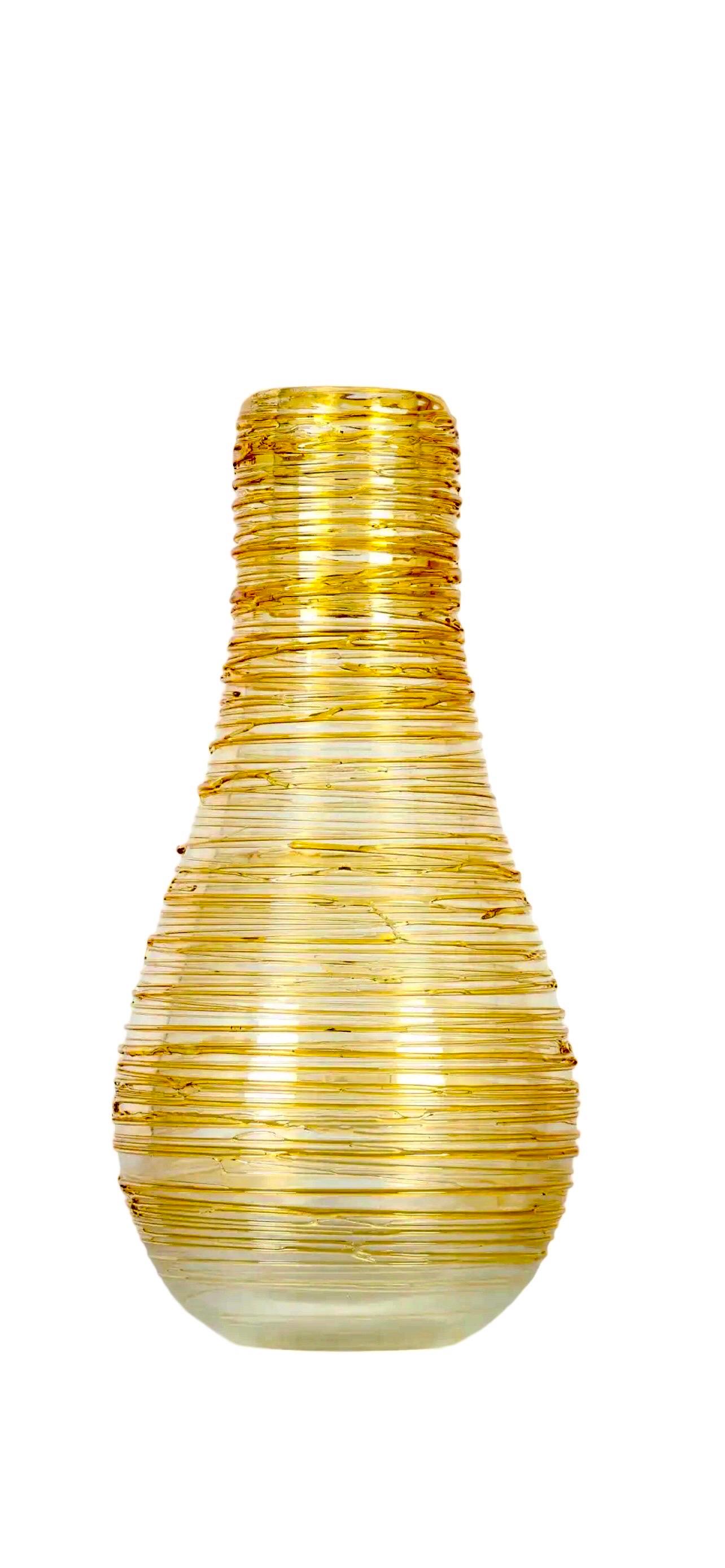Sergio Constantini Abstract Sculpture - Large Murano Glass Abstract Blown Glass Sculpture Gold, Clear Constantini Vase