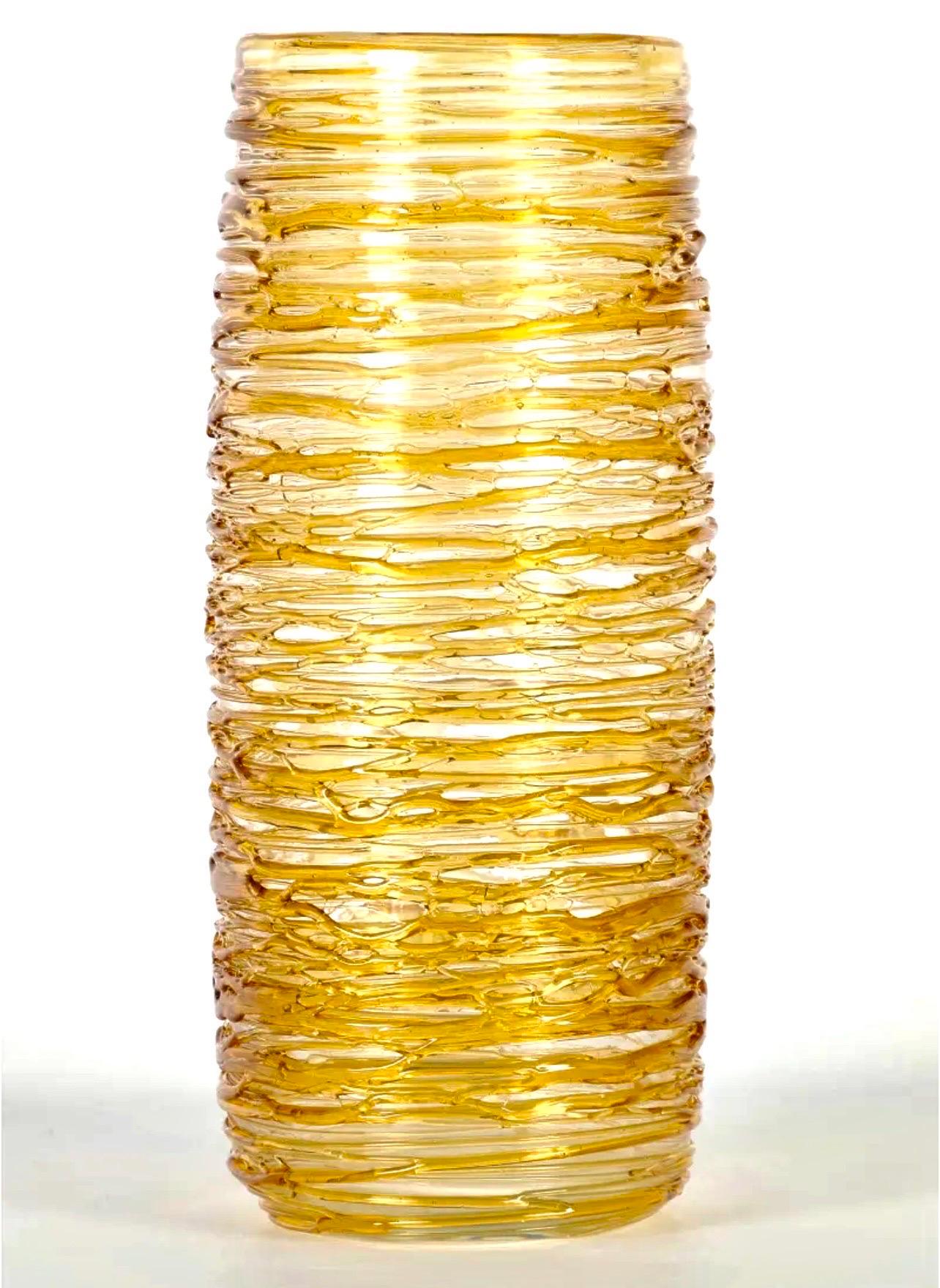 Grande sculpture abstraite en verre de Murano soufflé dorée et transparente de Constantini