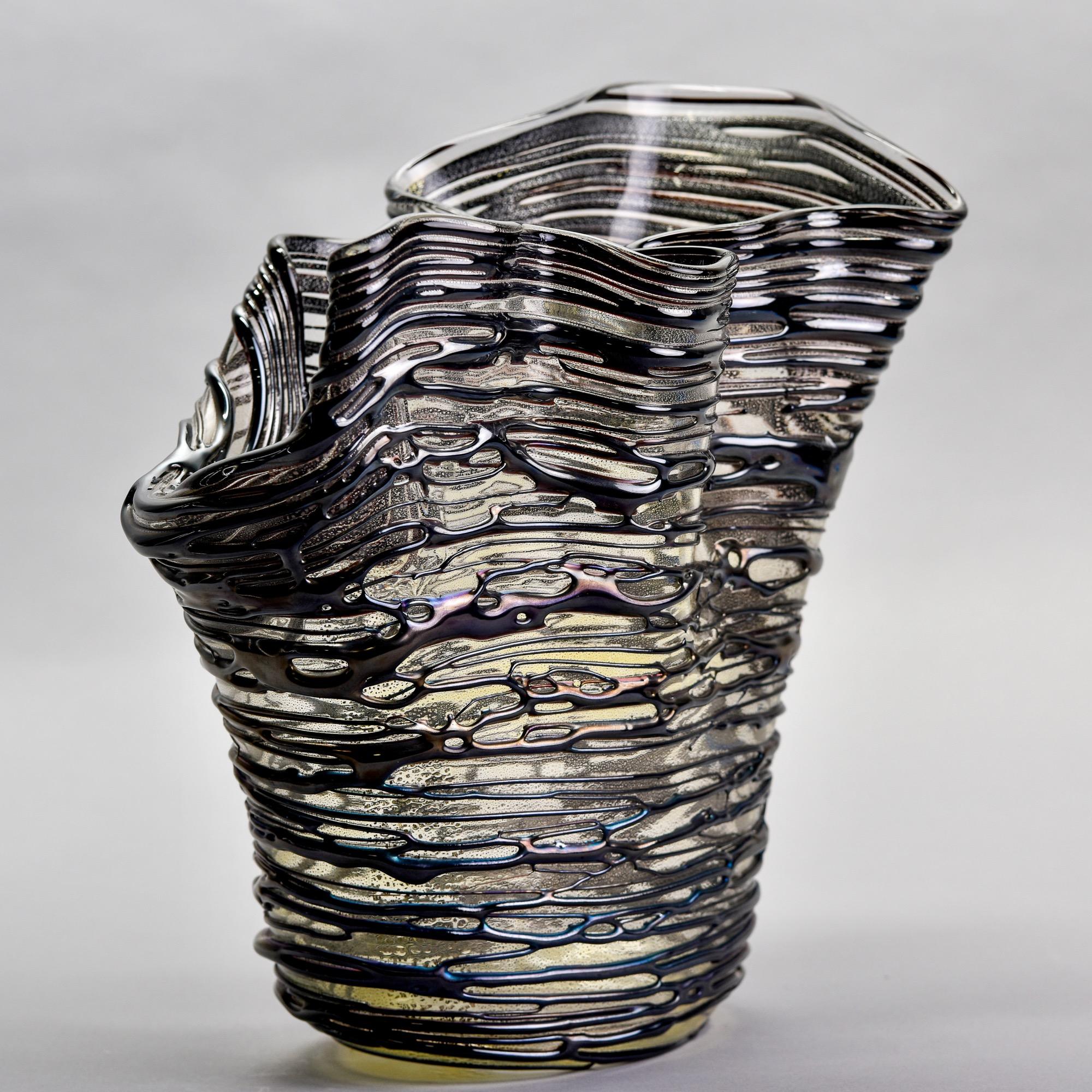Mid-Century Modern Sergio Costantini Black Striated Murano Glass Vase