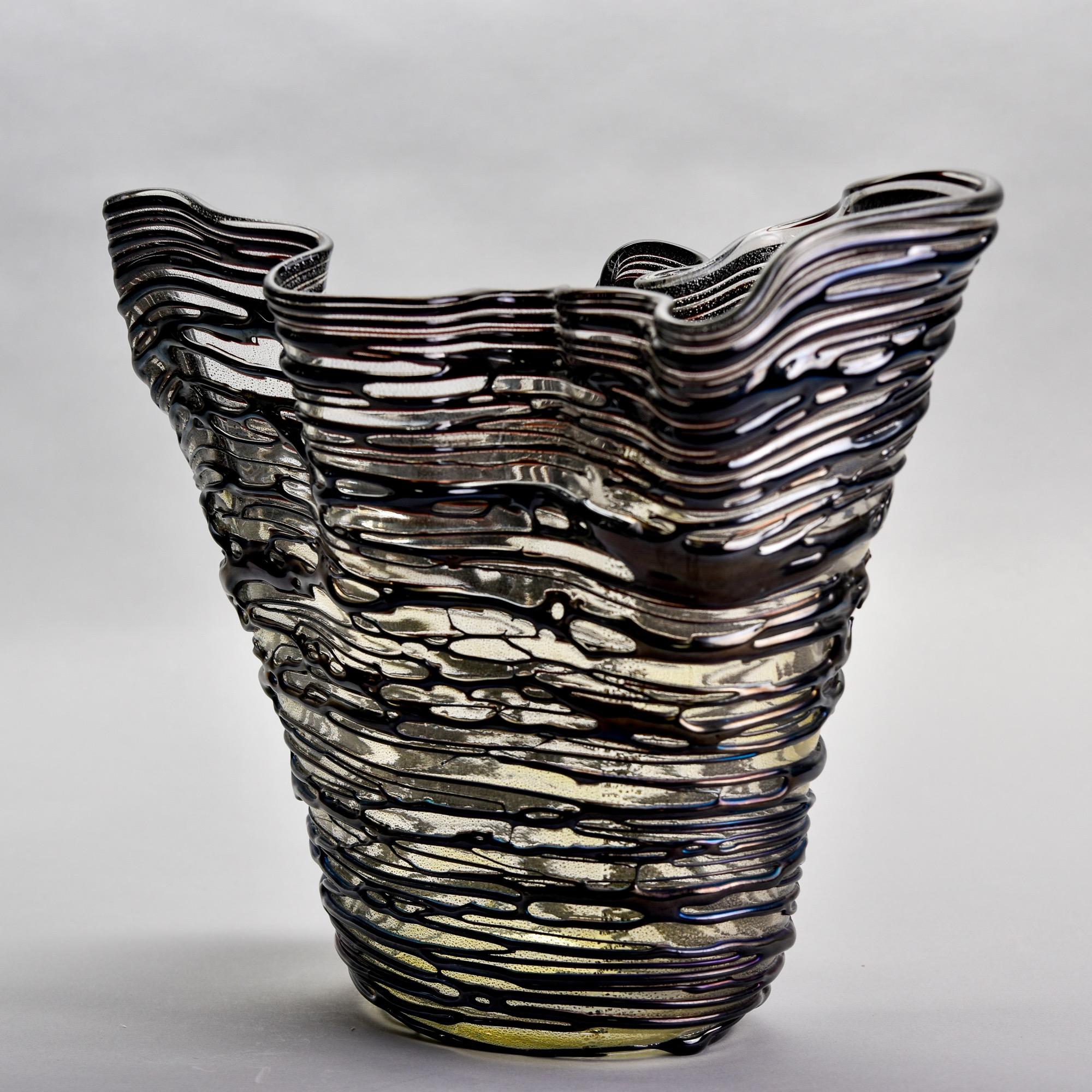 Sergio Costantini Black Striated Murano Glass Vase In Good Condition In Troy, MI