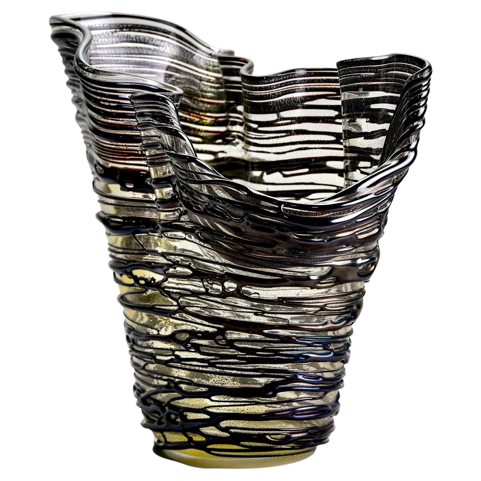 Sergio Costantini Black Striated Murano Glass Vase