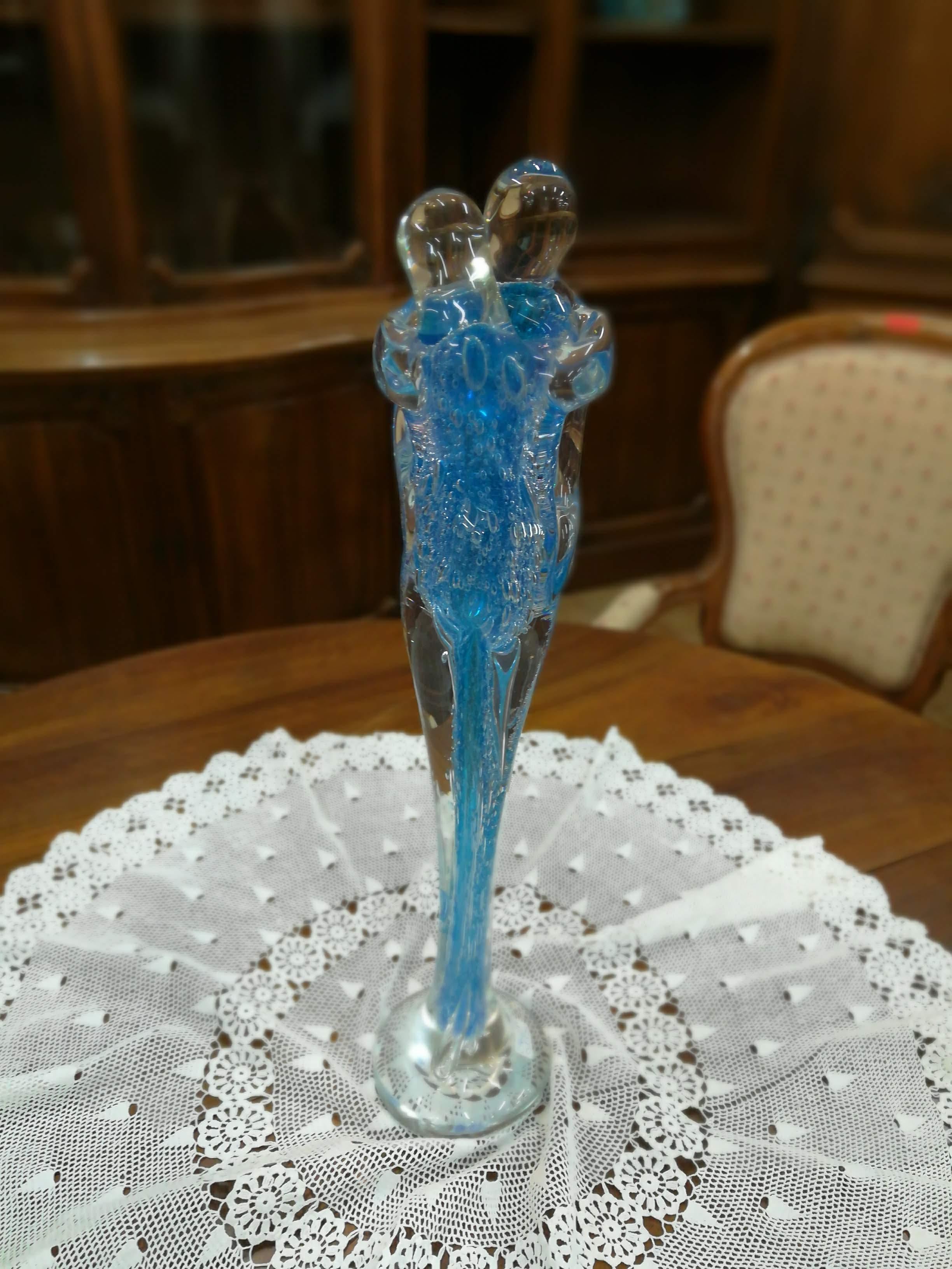 Italian Sergio Costantini Contemporary Blue Blown Murano Glass Lovers Sculpture, 2016 For Sale