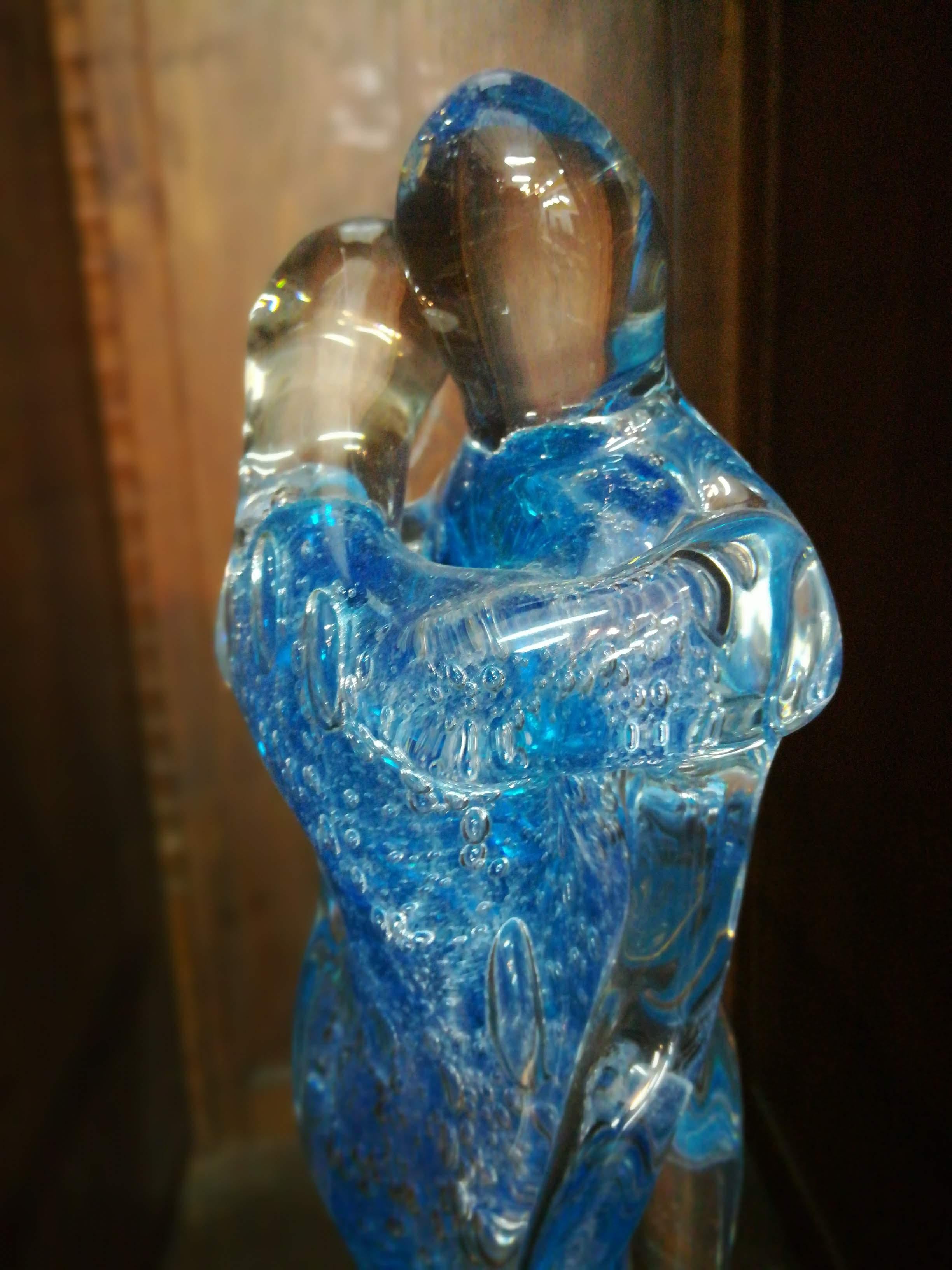 Sergio Costantini Contemporary Blue Blown Murano Glass Lovers Sculpture, 2016 For Sale 2