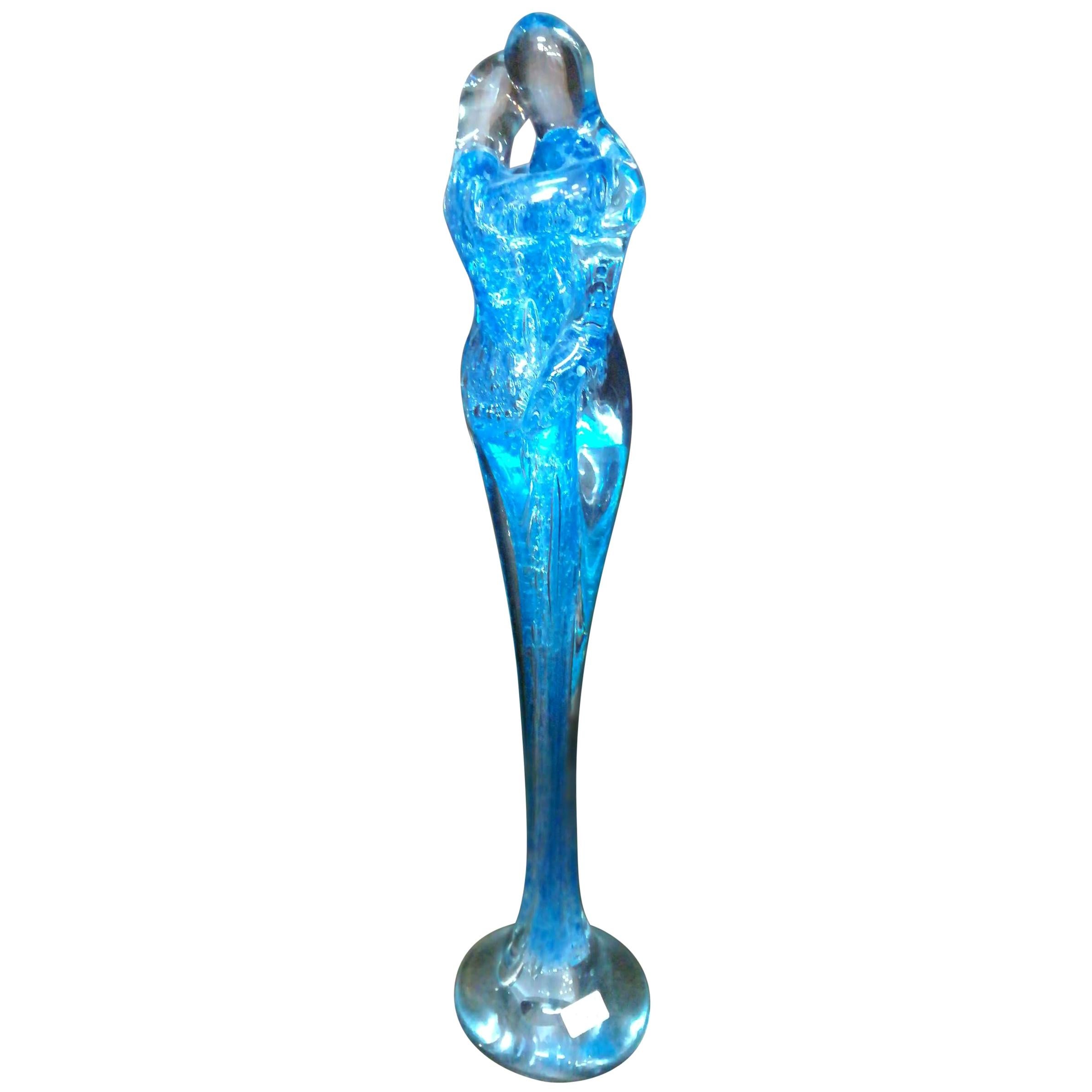 Sergio Costantini Contemporary Blue Blown Murano Glass Lovers Sculpture, 2016 For Sale