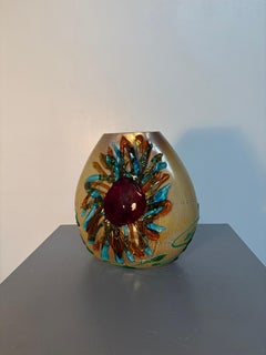 Sergio Costantini Murano Art Glass Vase with Applied Flower Decoration
