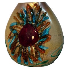 Sergio Costantini Murano Art Glass Vase with Applied Flower Decoration