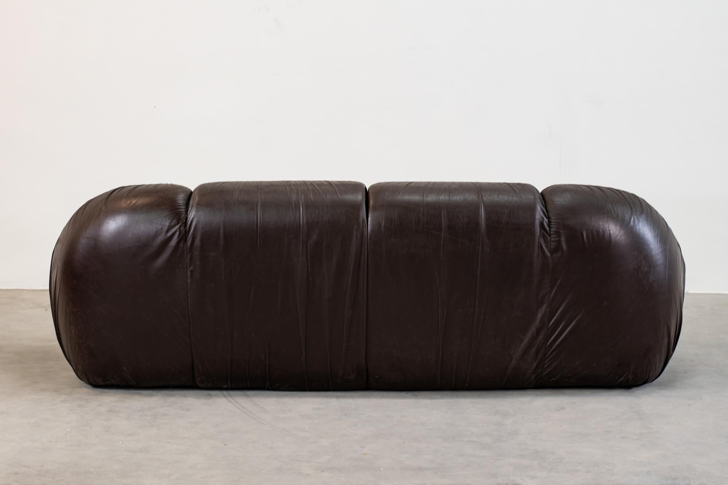 Post-Modern Sergio Crippa Otaria Sofa in Brown Leather Neoflex, Italy, 1970
