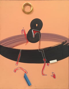 Vintage Sergio Dangelo 'Composition' Latest 80's Oil Assemblage Canvas Contemporary Art
