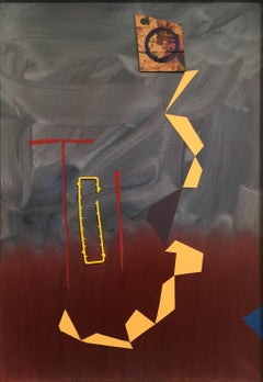 Vintage Sergio Dangelo "Toi" Circa 1992, Oil Mixed Media on Canvas Abstract Contemporary