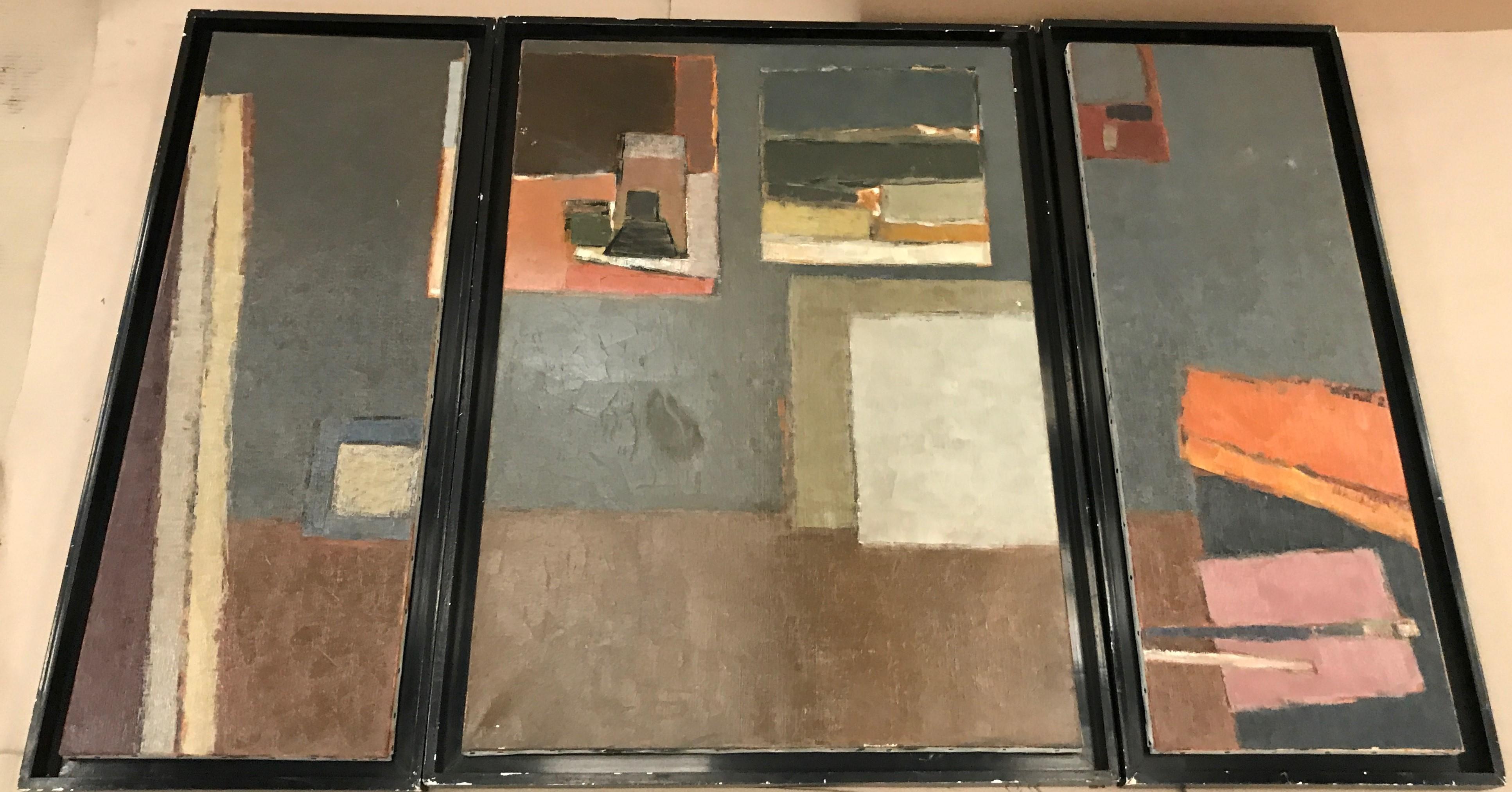 A rare abstract triptych composed of 3 oil on canvas painted by Sergio De Castro in France in 1962.
Back side marked: Tryptique l'atelier été 62-VI 62.53 CASTRO
De Castro (1922-1912) is a French painter of Argentine origin.
Many exhibitions in