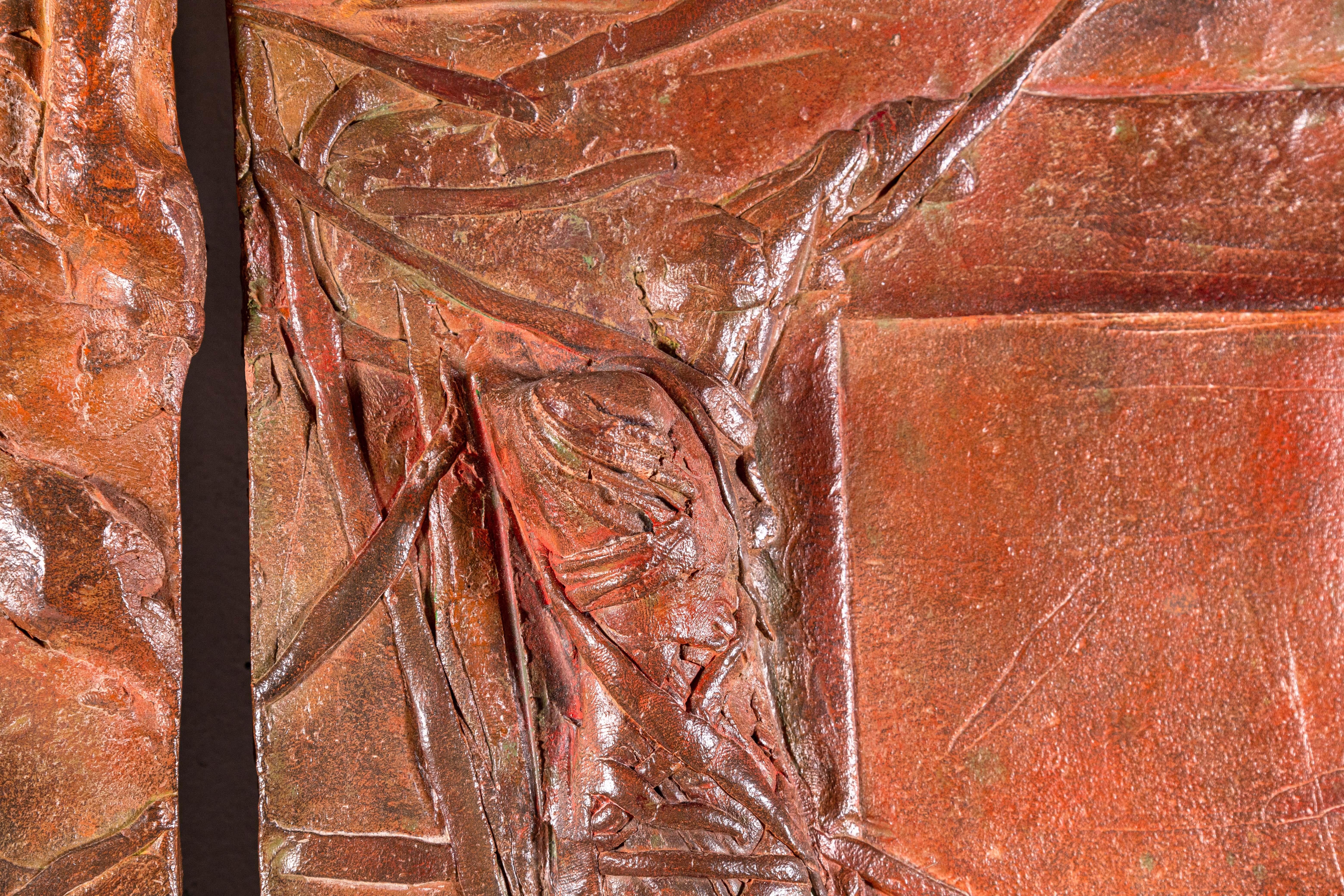 Sergio de Giusti Signed Modernist Biblical Painted Ceramic Diptych Sculpture In Good Condition For Sale In Keego Harbor, MI