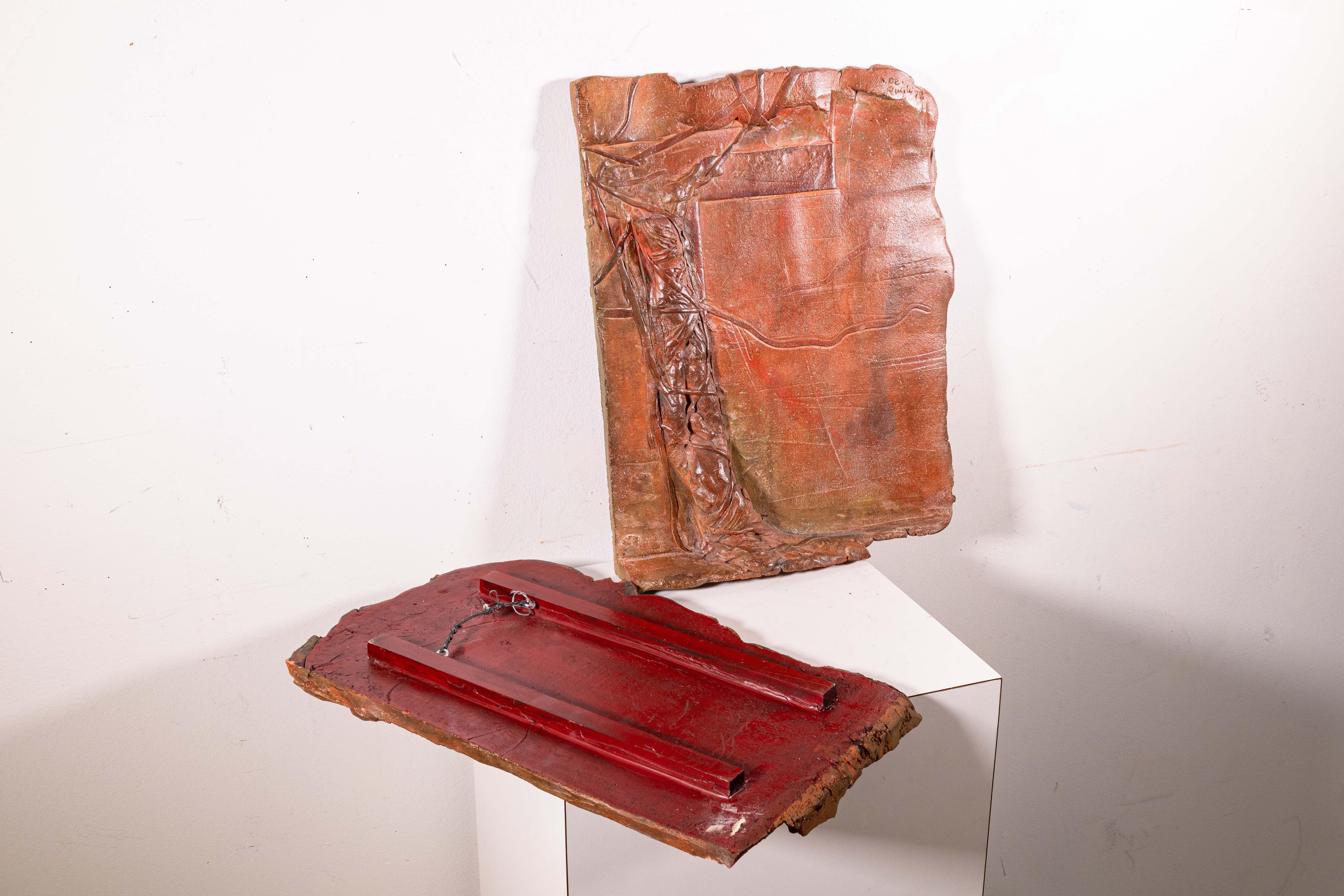 Sergio de Giusti Signed Modernist Biblical Painted Ceramic Diptych Sculpture For Sale 3