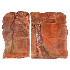 Sergio de Giusti Signed Modernist Biblical Painted Ceramic Diptych Sculpture