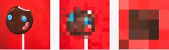 Contemporary pop art street art figurative pixels hand painted interior Triptych