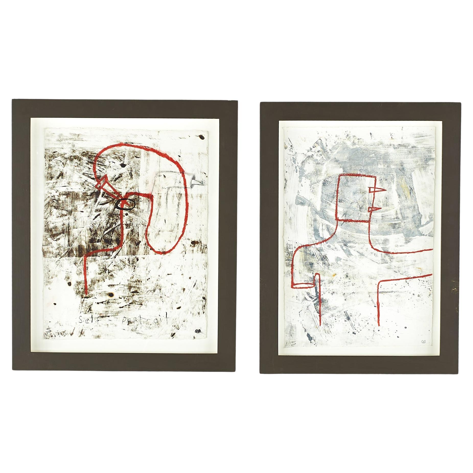 SOLD 02/23/24 Sergio Garcia MCM Mixed Media on Paper Portrait and Untitled, Pair