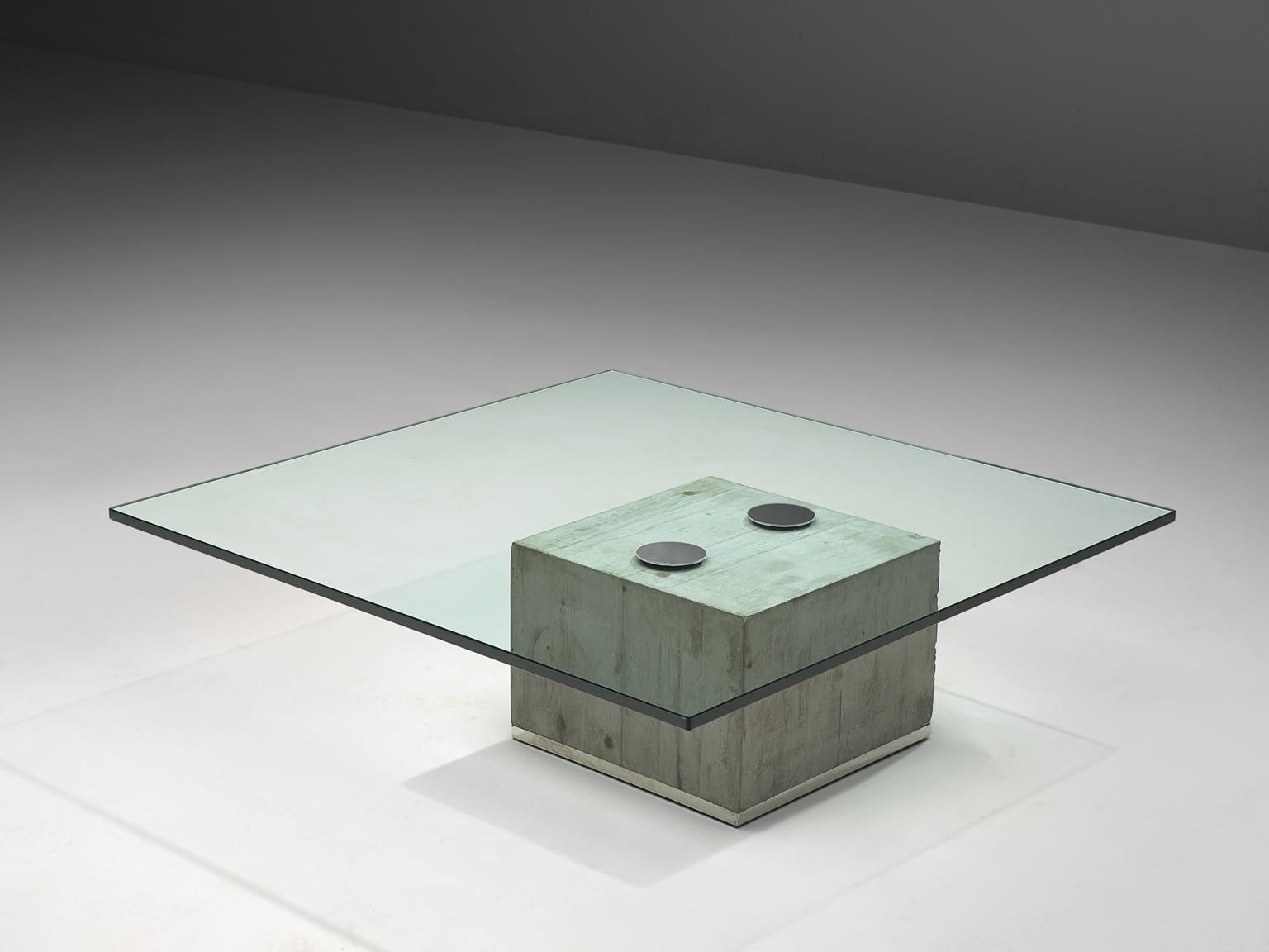 Sergio & Giorgio Saporiti for Saporiti, coffee table 'Sapo', glass, concrete, chromed steel, Italy, 1972

Modern, sculptural coffee table designed by Sergio and Giorgio Saporiti. This table called model 'Sapo' is made of a solid concrete base with a