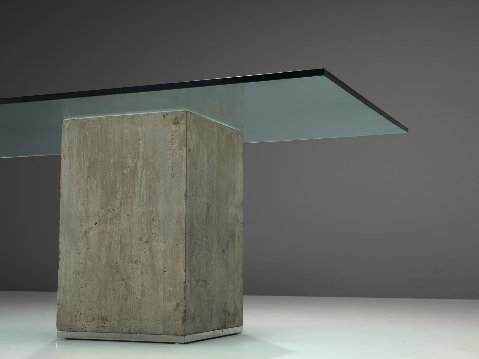 Mid-Century Modern Sergio & Giorgio Saporiti Dining Table in Glass and Concrete