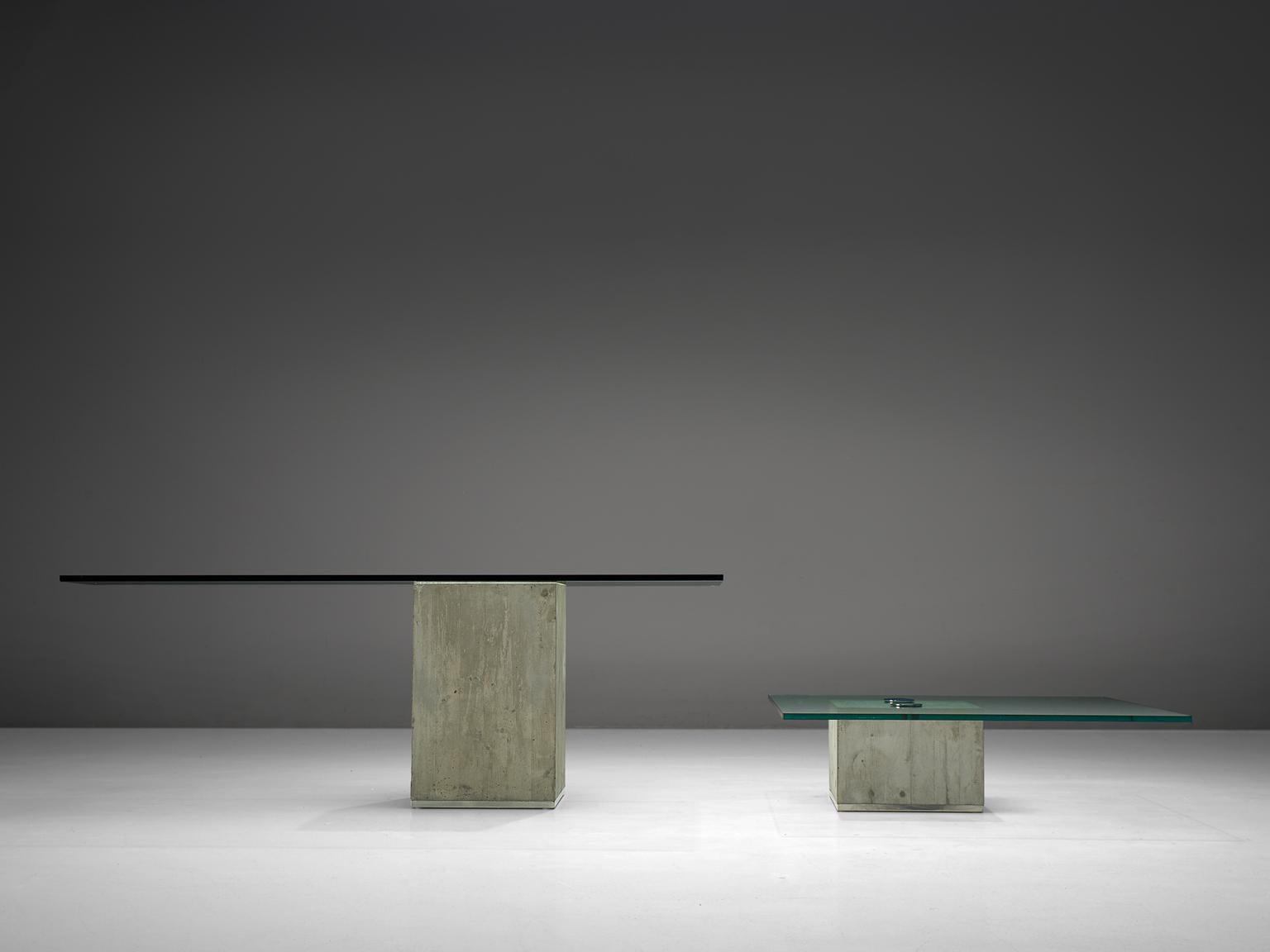 Steel Sergio & Giorgio Saporiti Dining Table in Glass and Concrete