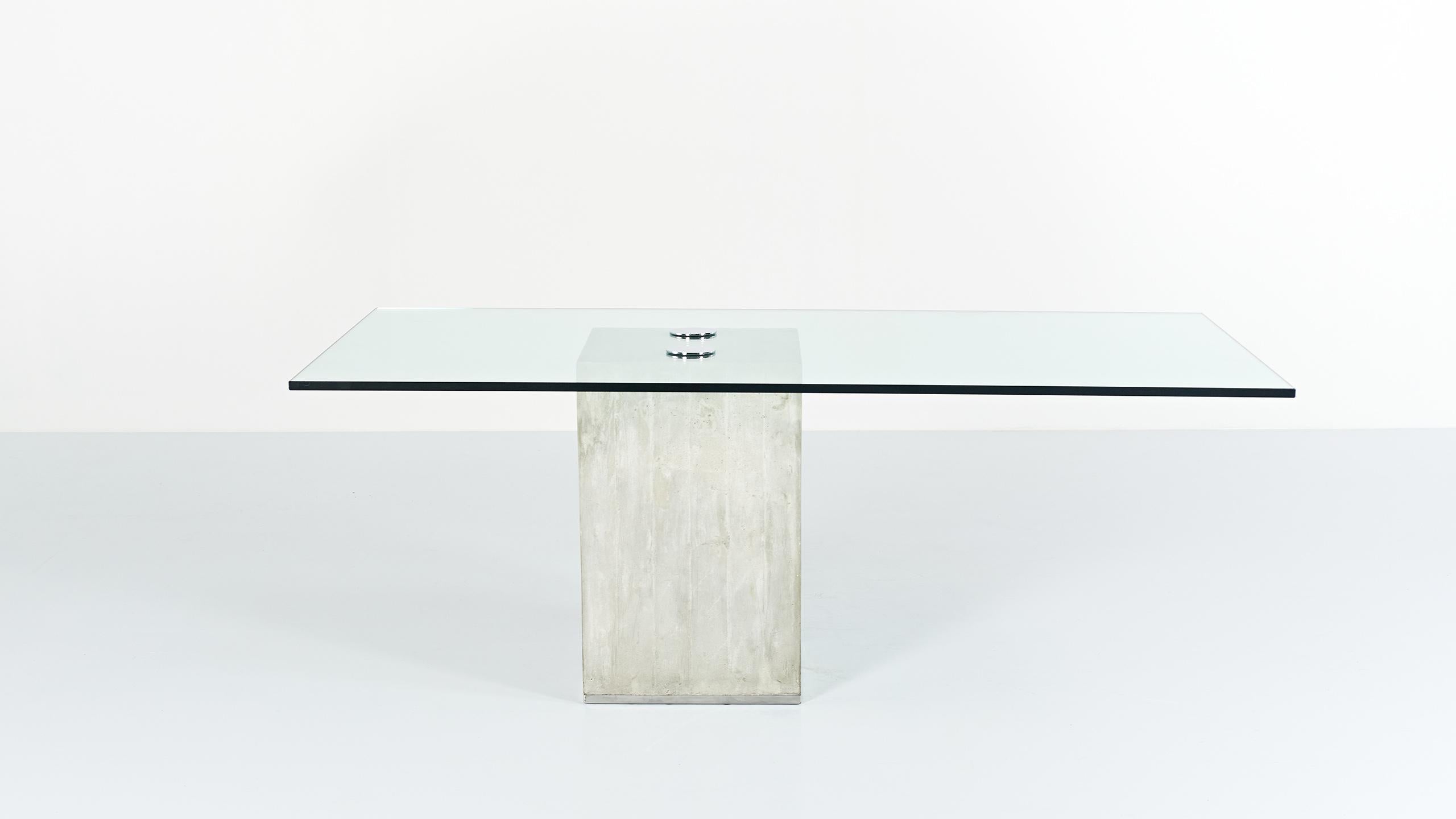 Mid-Century Modern Sergio & Giorgio Saporiti, Glass and Concrete Dining Table
