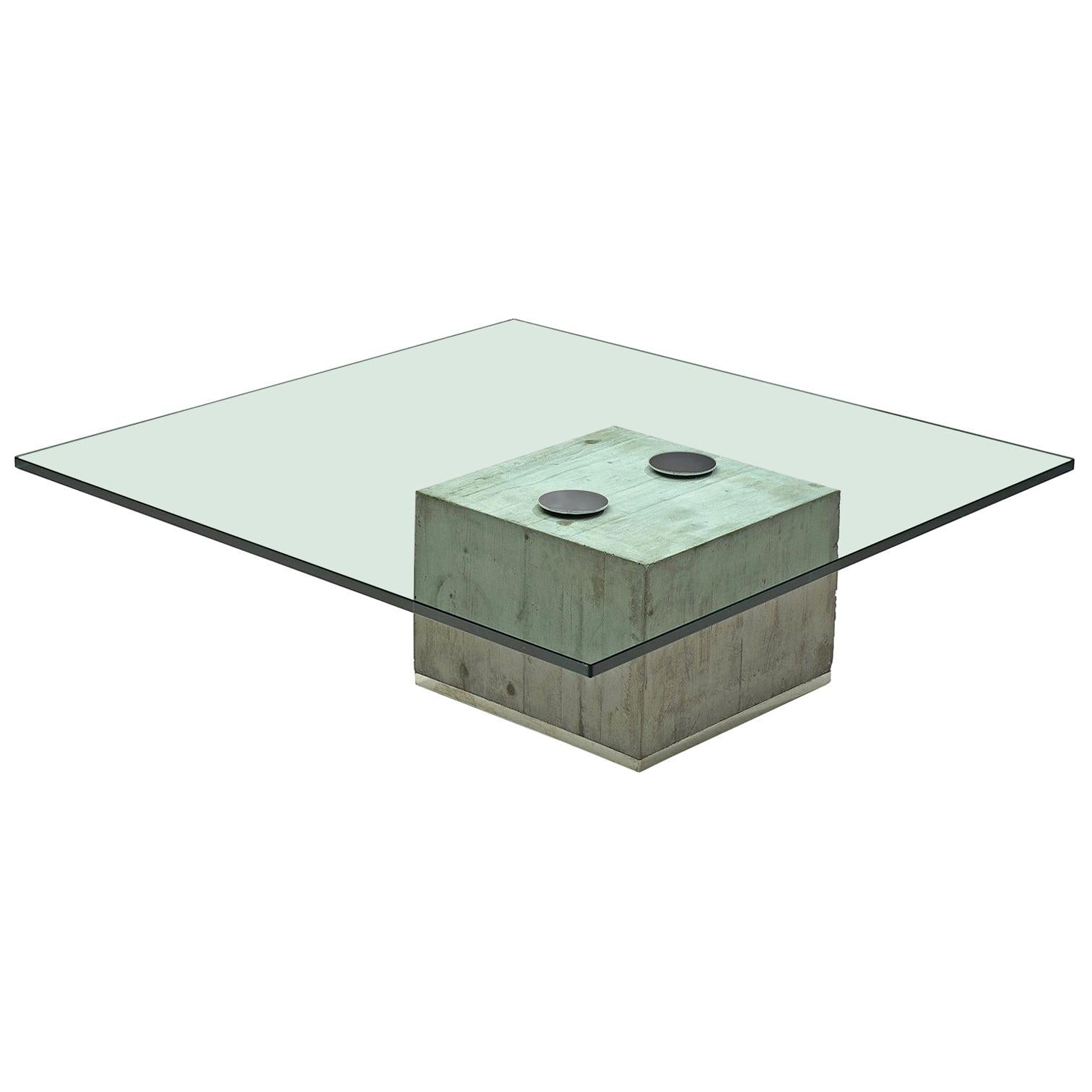 Sergio & Giorgio Saporiti Modern Coffee Table with Concrete and Glass