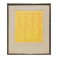 “Some People” Ed. 33/100 Yellow Toned Abstract Figurative Faces Intaglio Print