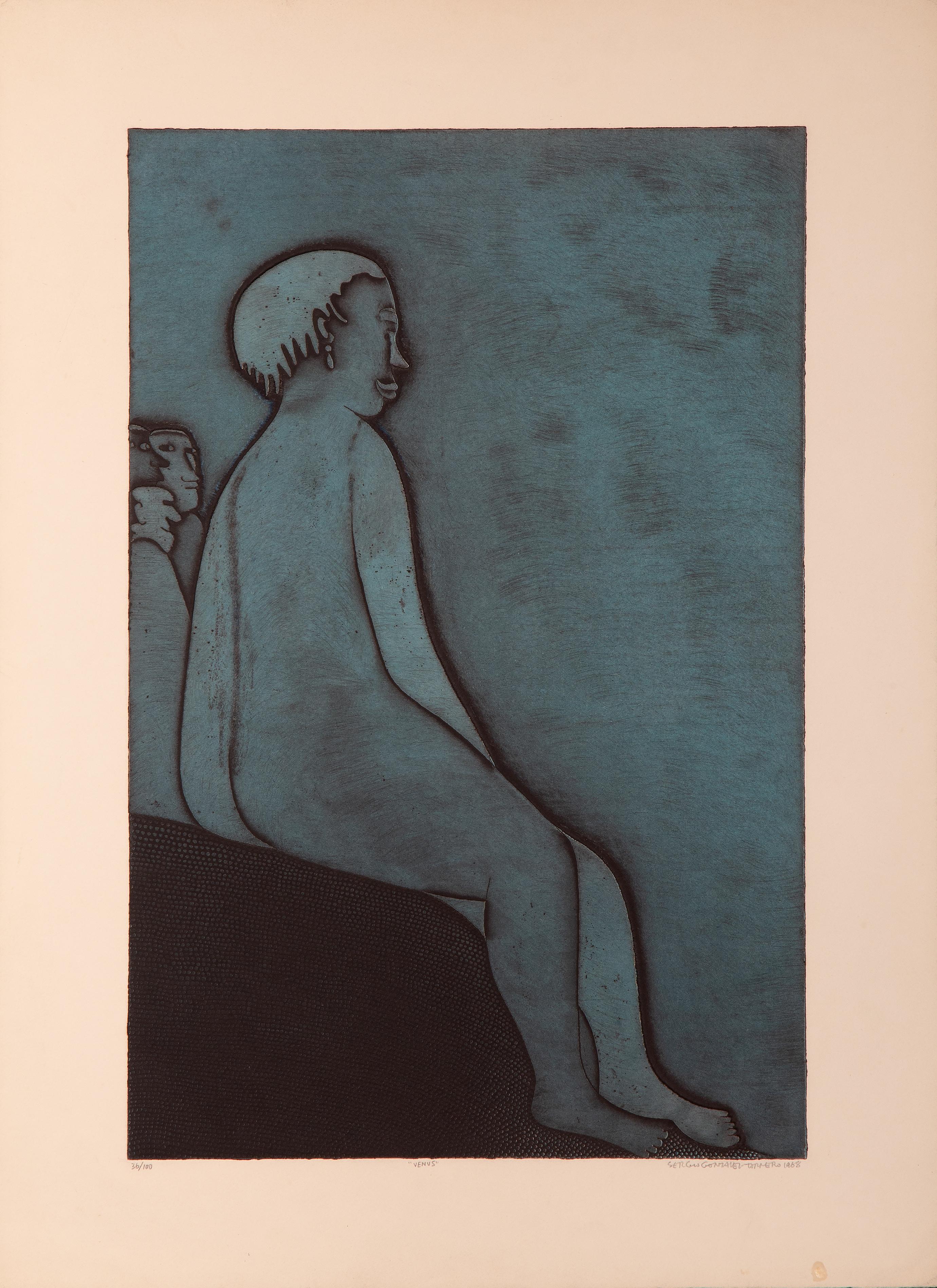 Venus
Sergio Gonzales-Tornero, Chilean (1927)
Date: 1968
Etching with Aquatint, signed, numbered, dated and titled in pencil
Edition of 36/100
Image Size: 24 x 15.75 inches
Size: 30 x 21.75 in. (76.2 x 55.25 cm)