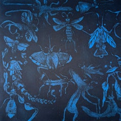 "Blue Butterflies" 2014 signed unique Bon A Tirer original engraving etching