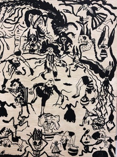 Sergio Hernandez "Circus", 2011, large woodcut 46x78 in, Mexican art Oaxaca