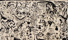 Sergio Hernandez "Circus", 2011, large woodcut 46x78 in, Mexican art Oaxaca