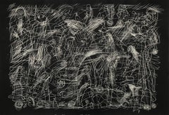 Original woodcut signed 2011 untitled 29x4in abtract figurative action engraving