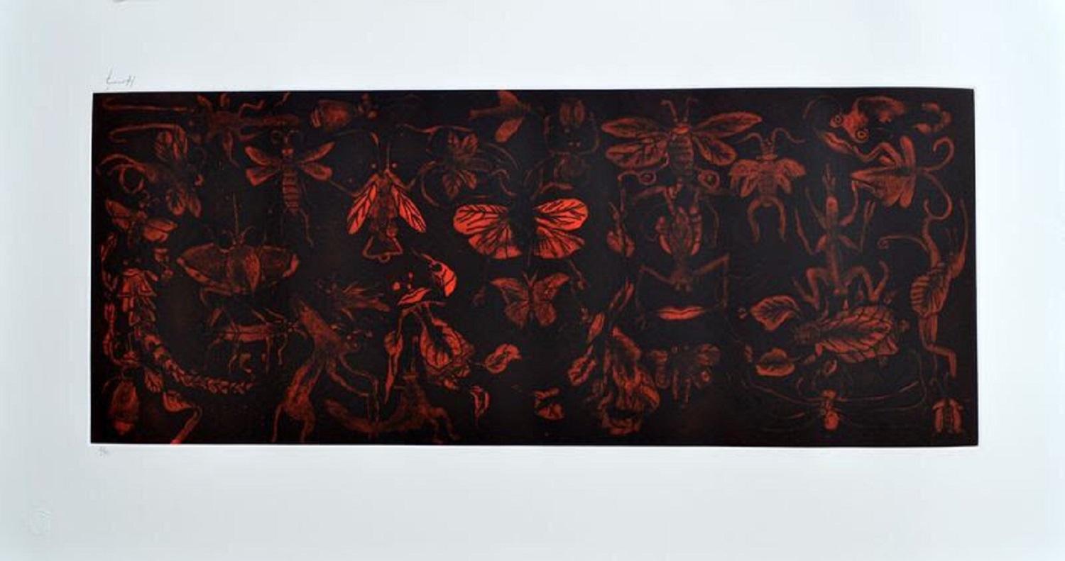 Sergio Hernández (Mexico, 1957)
'Untitled (mariposas rojas)', 2014
etching, aquatint, sugarlift on paper
13.4 x 33.9 in. (34 x 86 cm.)
Edition of 30
ID: HER-184
Unframed