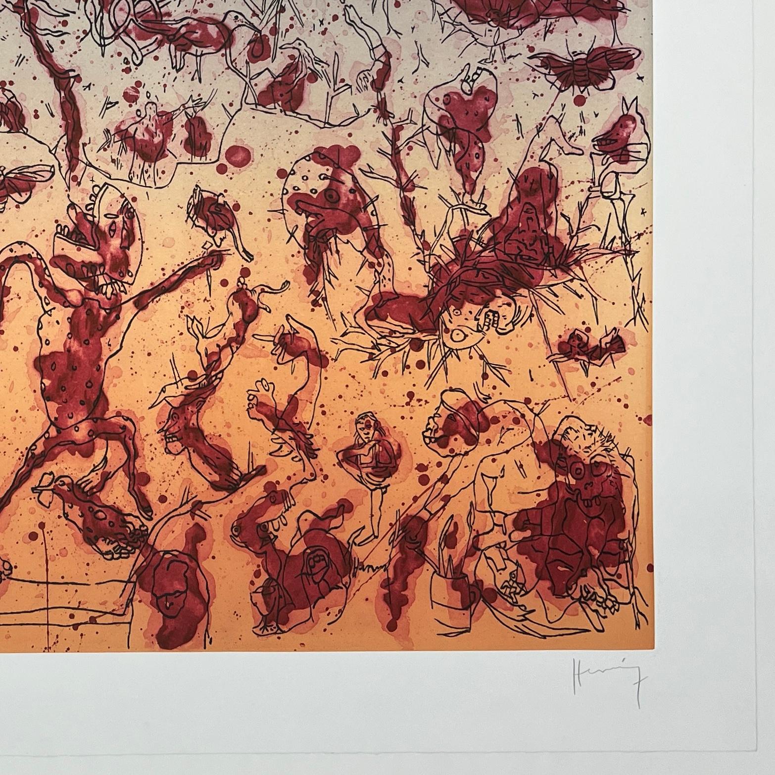 SERGIO HERNANDEZ Artista mexicano grabado al aguafuerte original firmado Oaxaca n187 - Print de Sergio Hernández