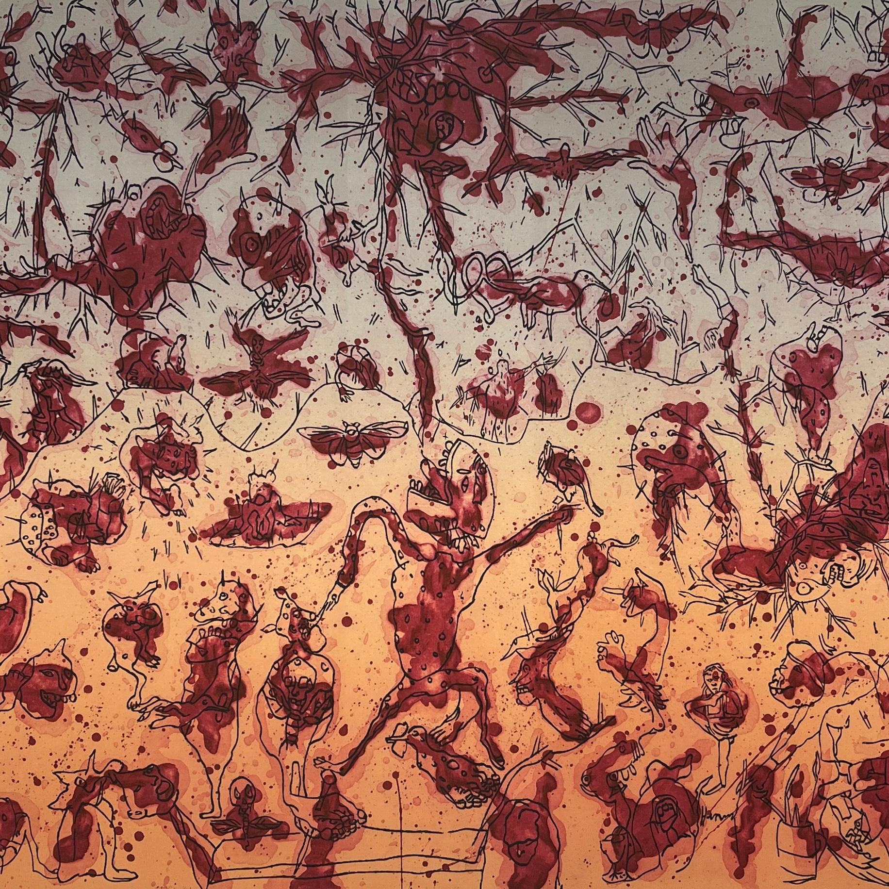 SERGIO HERNANDEZ Artista mexicano grabado al aguafuerte original firmado Oaxaca n187 - Figurative Print Beige de Sergio Hernández