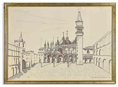 St. Mark's Square, Venedig – Lithographie von Sergio Mari – 1989