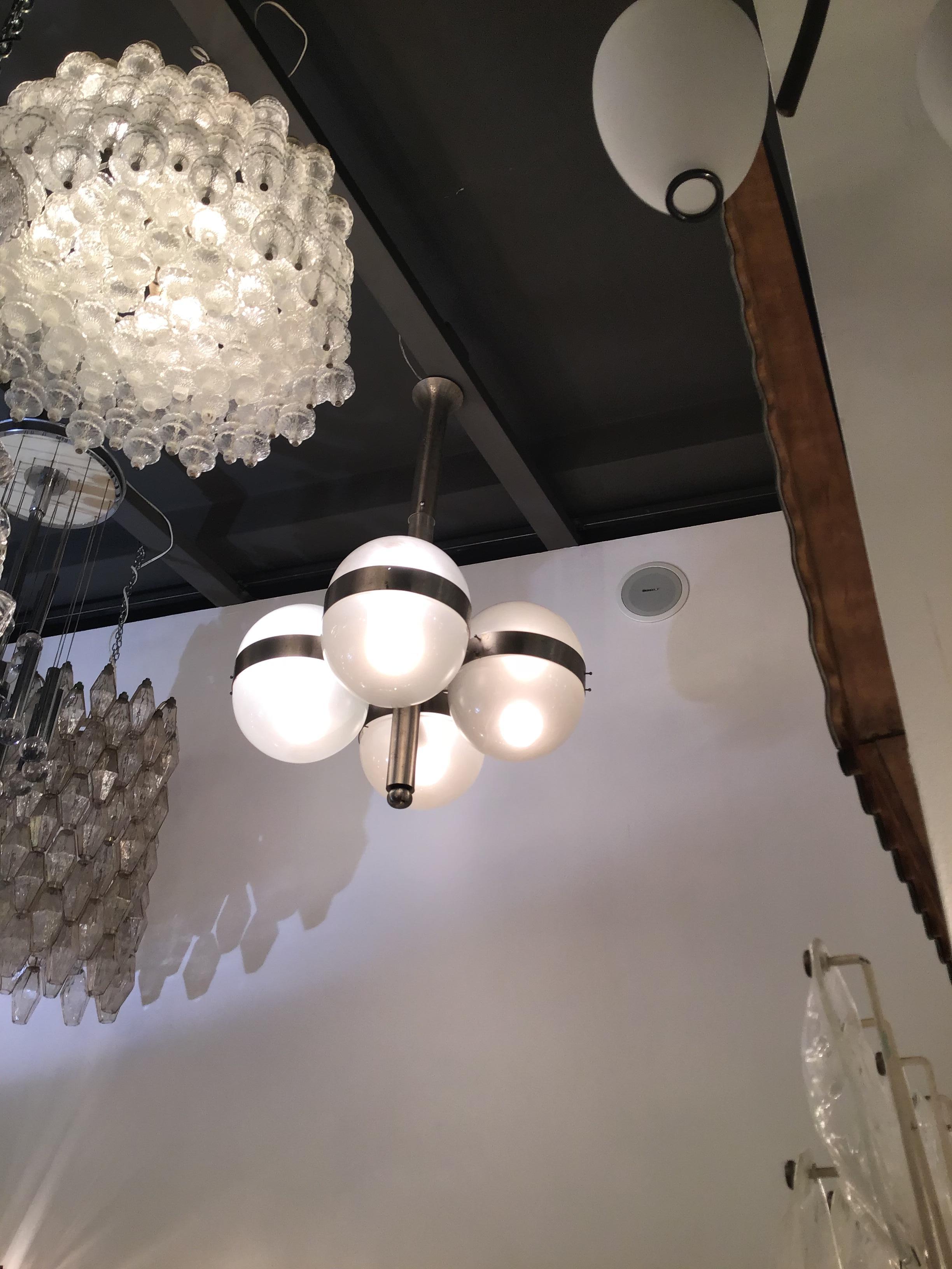 Sergio Mazza “Artemide” 1961 Chandelier 8 L Tetraclio Nickel-Plated Brass Glass In Excellent Condition For Sale In Milano, IT