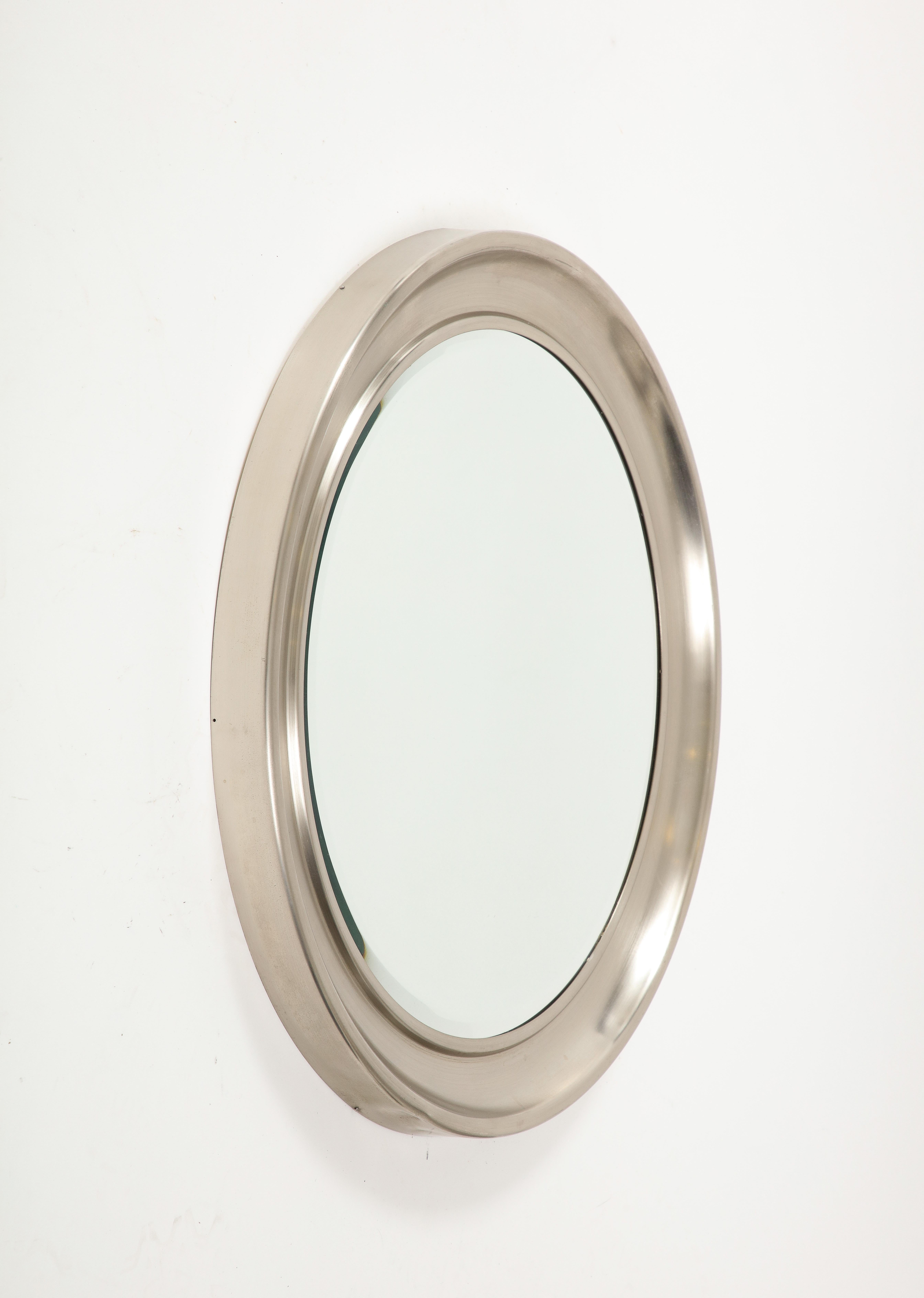 Stamped, Aluminum Mirror with Bevelled Glass by Sergio Mazza for Artemide, 1970. Italian Milanese Minimalism.