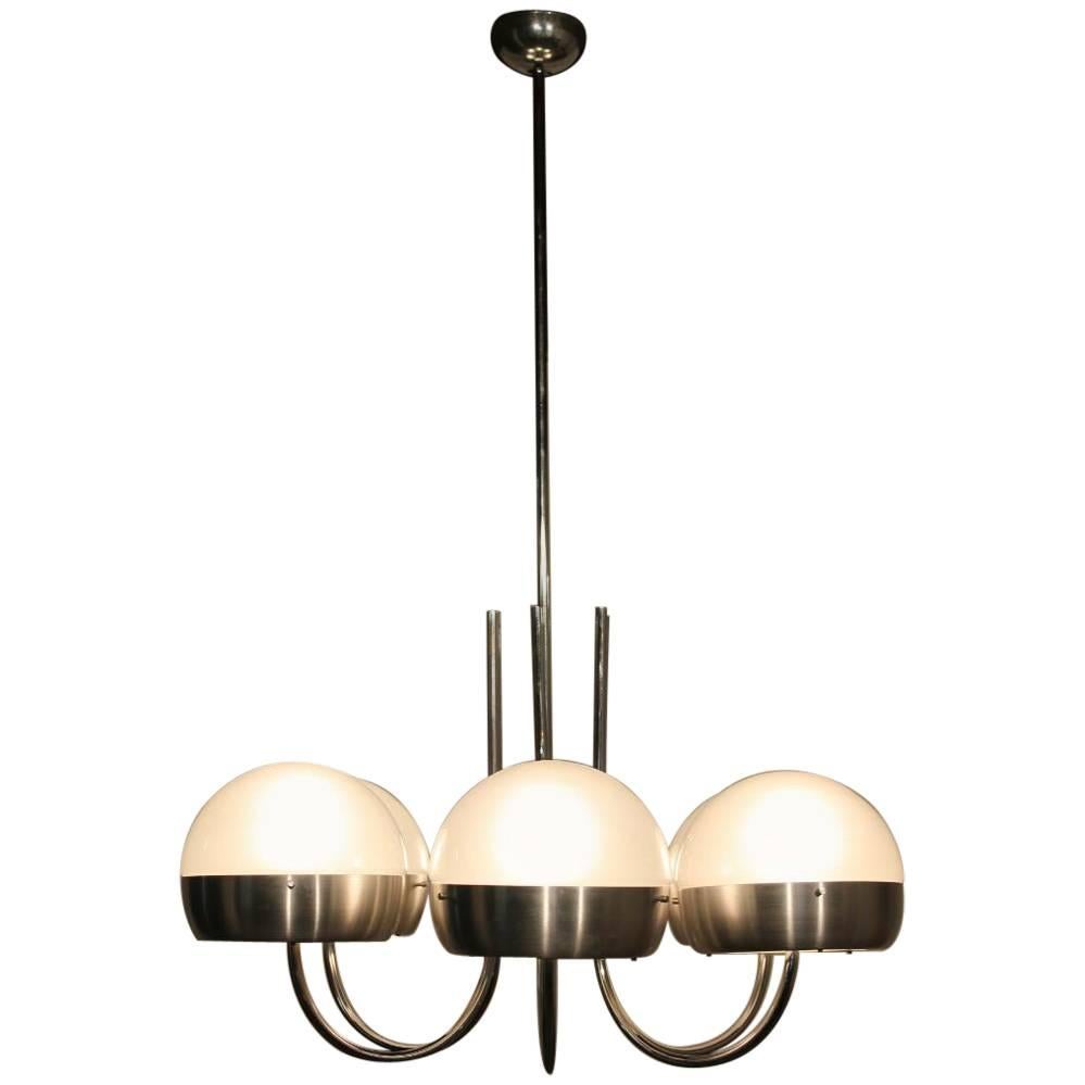 Sergio Mazza Chandelier Metal and Glass, Italy, 1960s For Sale