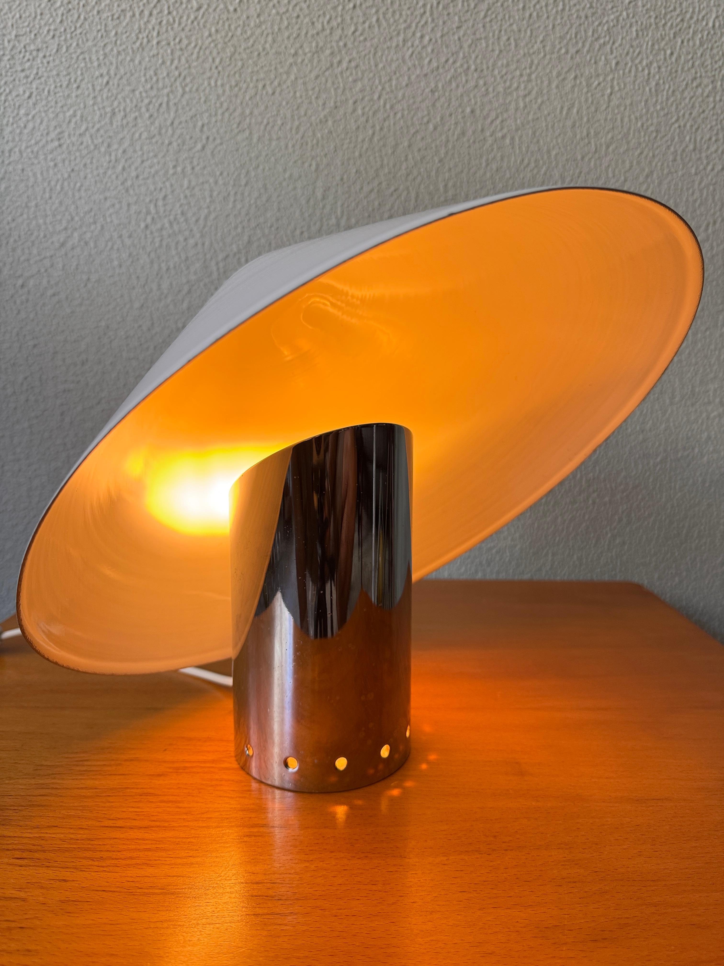 Sergio Mazza Chioccio Weiß Aluminium Chrom Tischlampe Quattrifolio 1970er Jahre Italien im Angebot 8